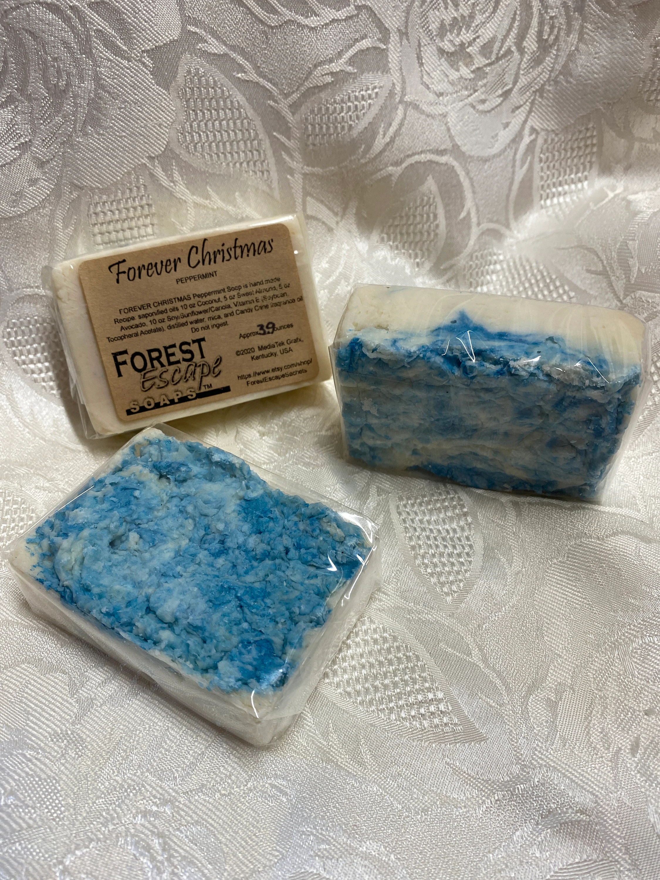 Sweet Almond, Avocado, FOREVER CHRISTMAS Peppermint Soap, hand made in small batches, sweet fragrance