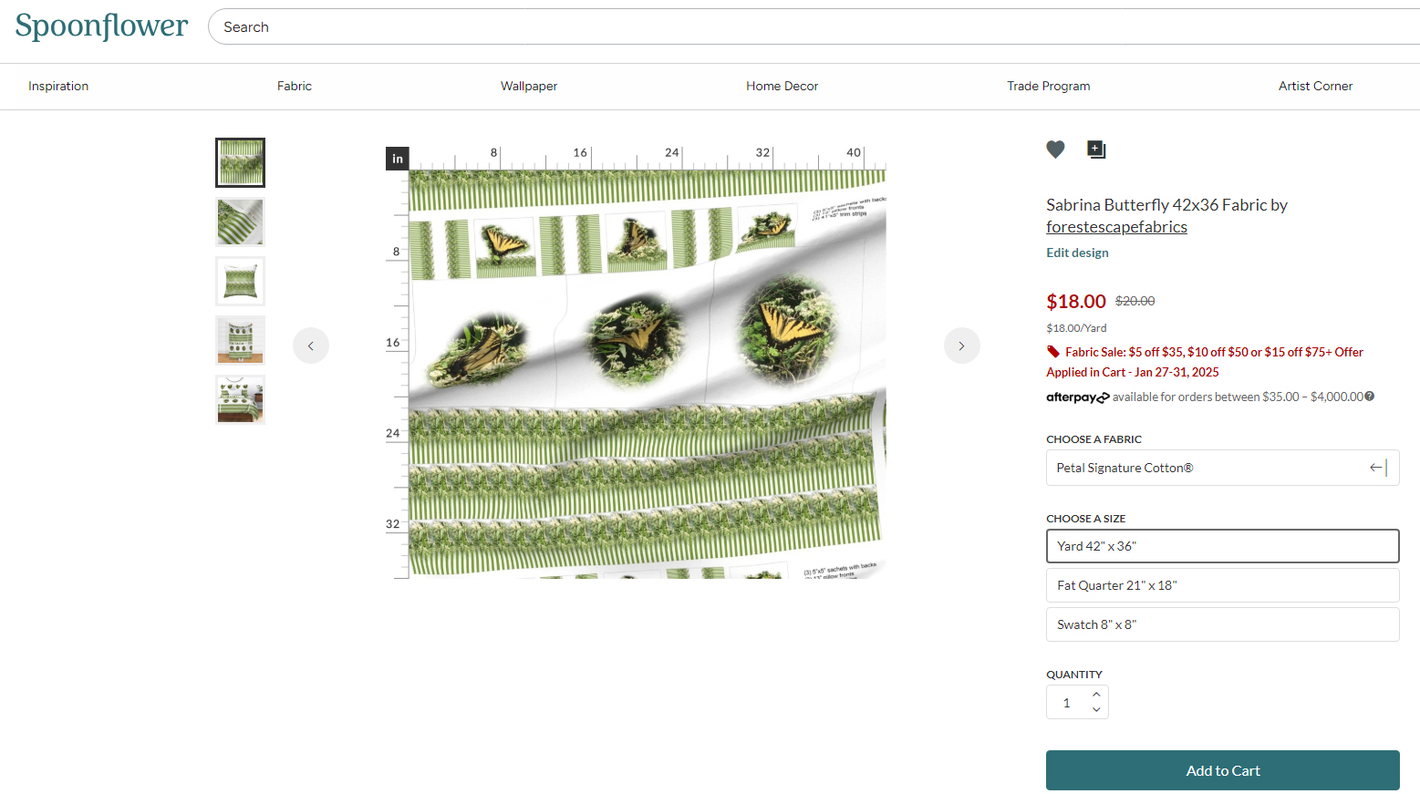 Sabrina Butterfly Fabric, sew your own pillow, outlines printed for sachets, pillow fronts and trim pieces  42" wide by 36"