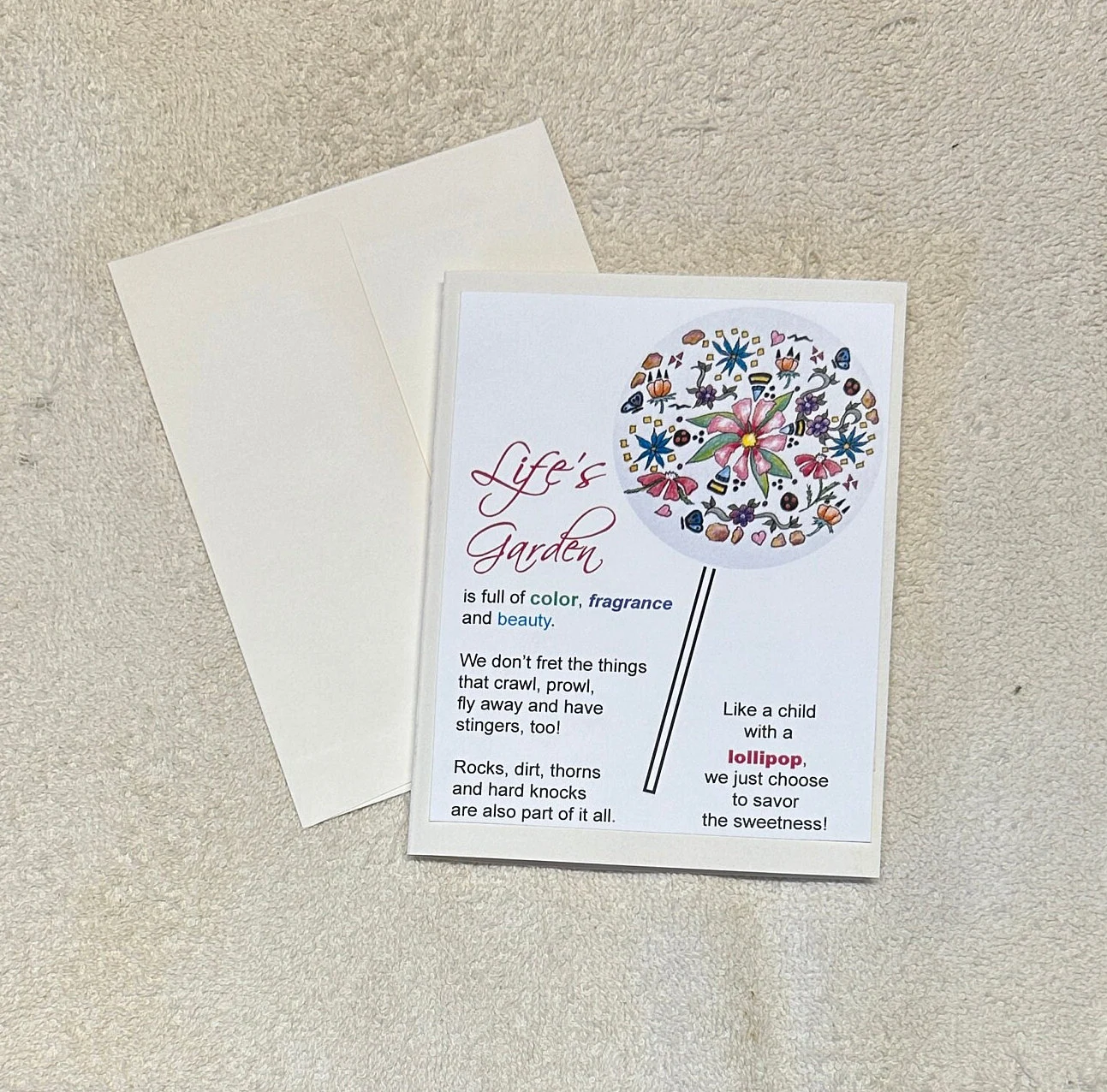 Set of 3 Christian Greeting Cards including God Made This Day Thinking of You,  Wonderful Day Look Closely, Life's Garden Enjoy Each Day