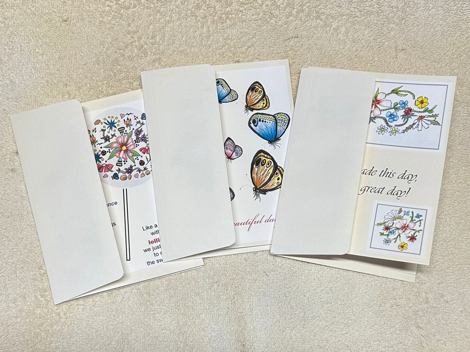 Set of 3 Christian Greeting Cards including God Made This Day Thinking of You,  Wonderful Day Look Closely, Life's Garden Enjoy Each Day