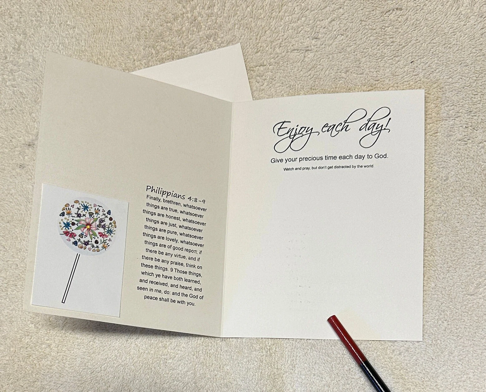 Set of 3 Christian Greeting Cards including God Made This Day Thinking of You,  Wonderful Day Look Closely, Life's Garden Enjoy Each Day