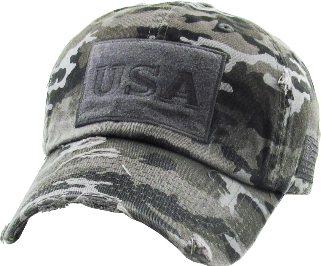 USA Distressed Military Style Camo Cap