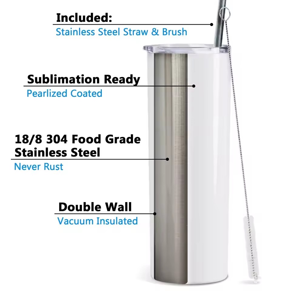 Tumbler Isotherme en Acier Inoxydable 20 oz - Fond Plat pour Sublimation