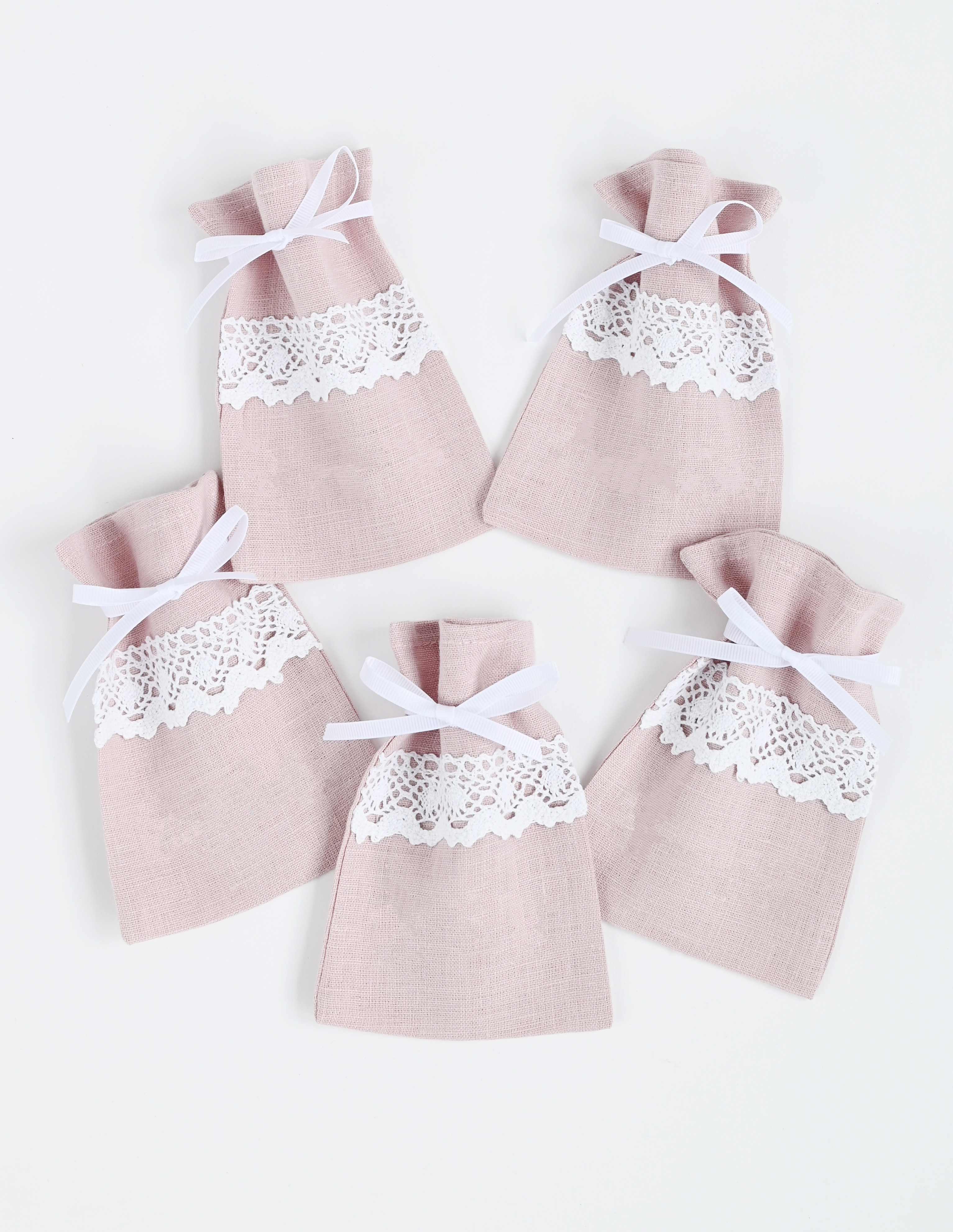 Rožiniai lininiai maišeliai (5vnt.)