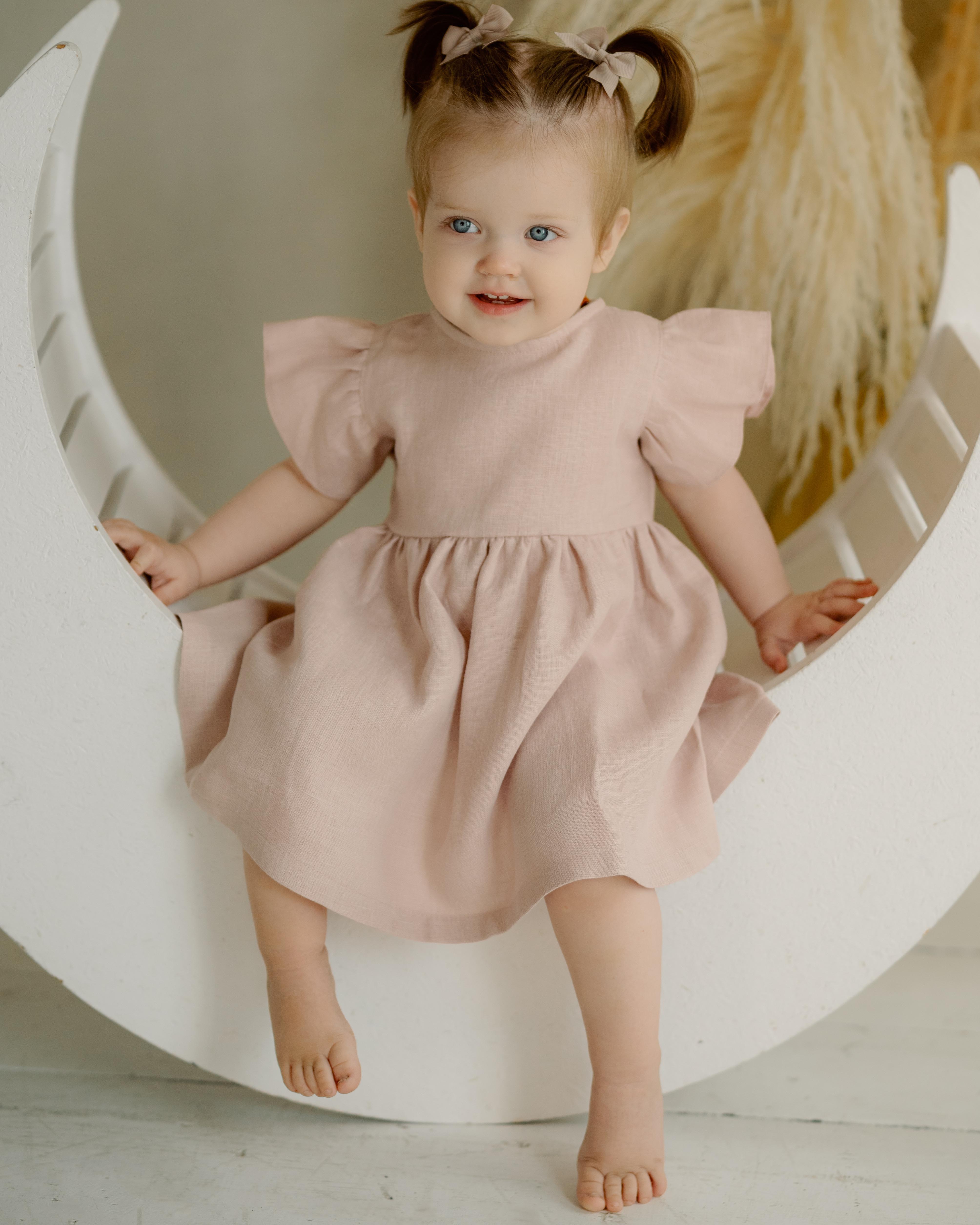 Lininė krikšto suknelė "Luknė" (rausva)