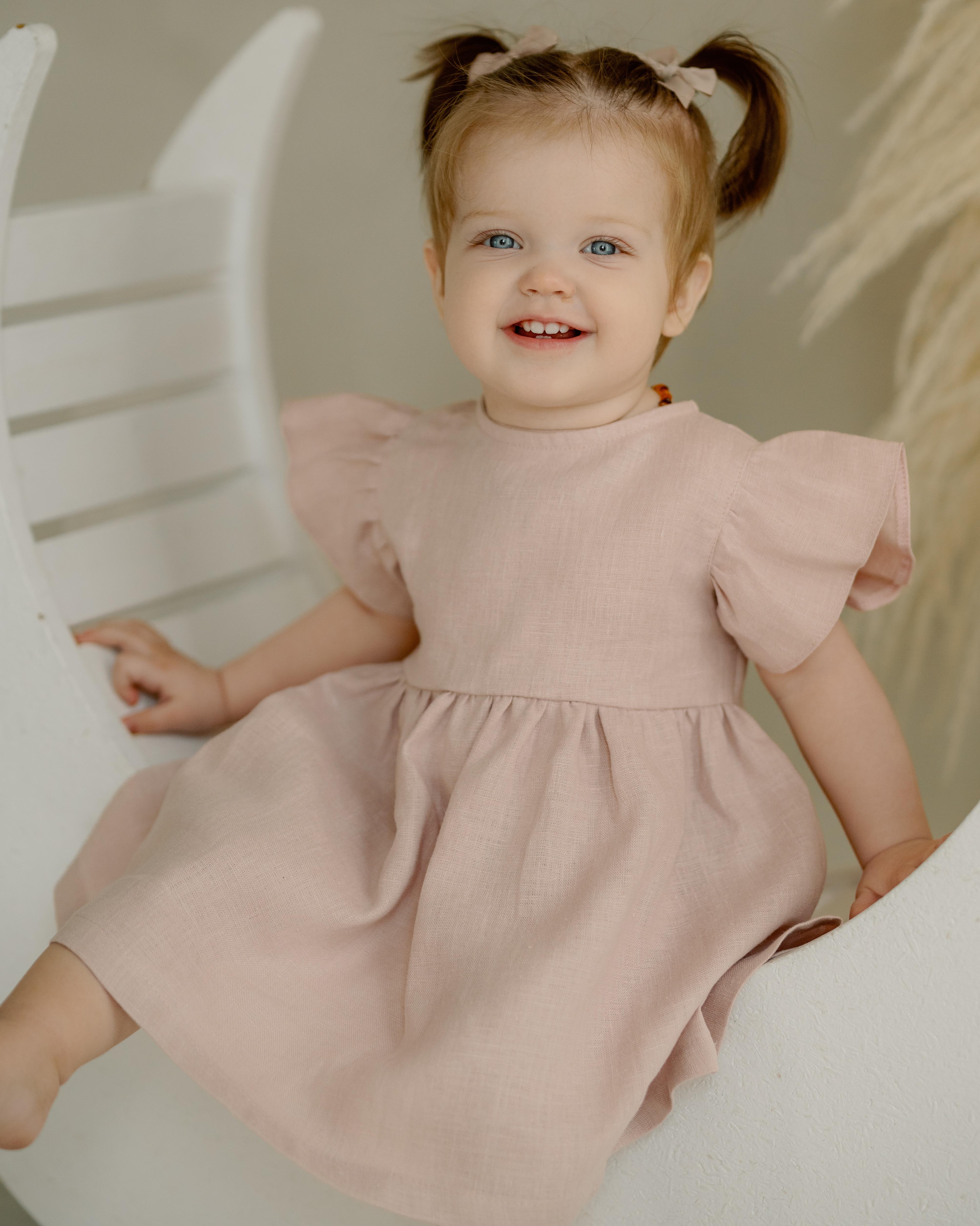 Lininė krikšto suknelė "Luknė" (rausva)