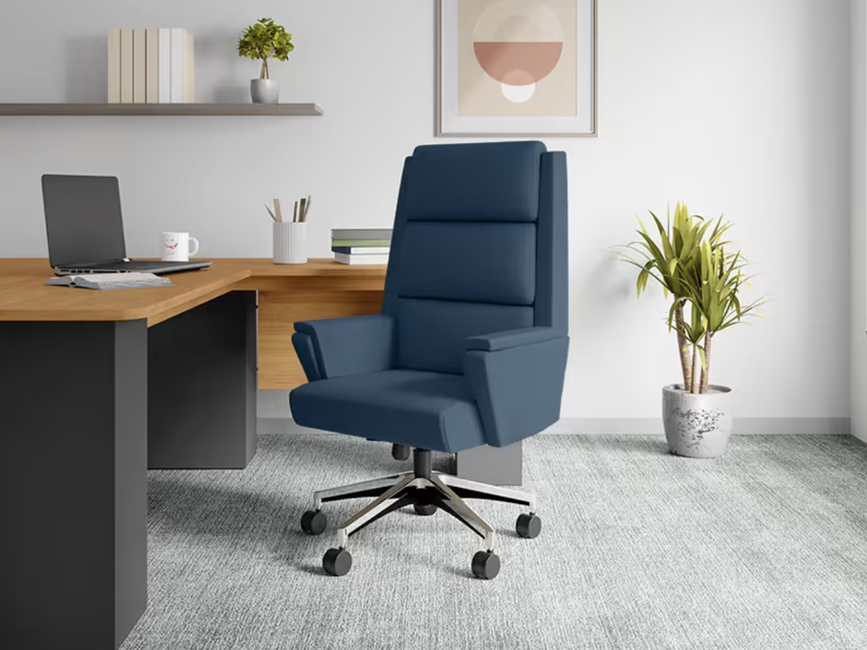 Emerald High Back Leatherette Ergonomic Office Chair (Ruben Blue) (Godrej)
