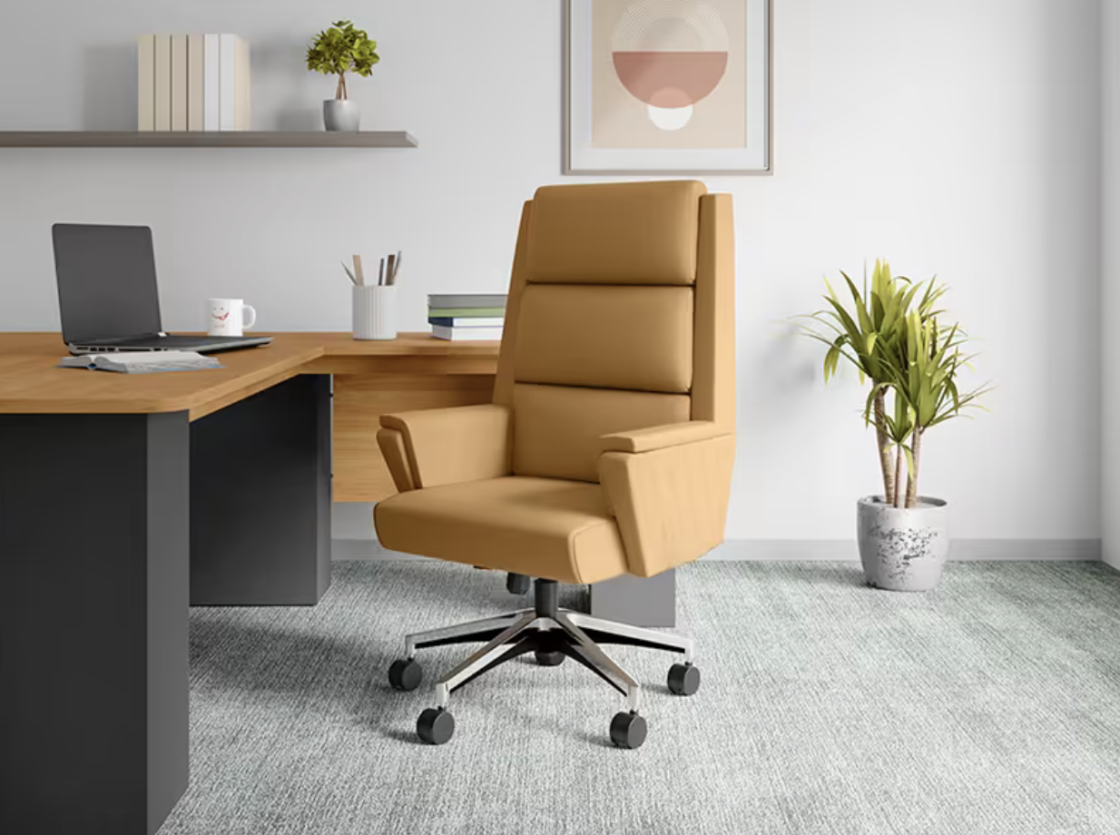Emerald High Back Leather Ergonomic Office Chair (Tan) (Godrej)