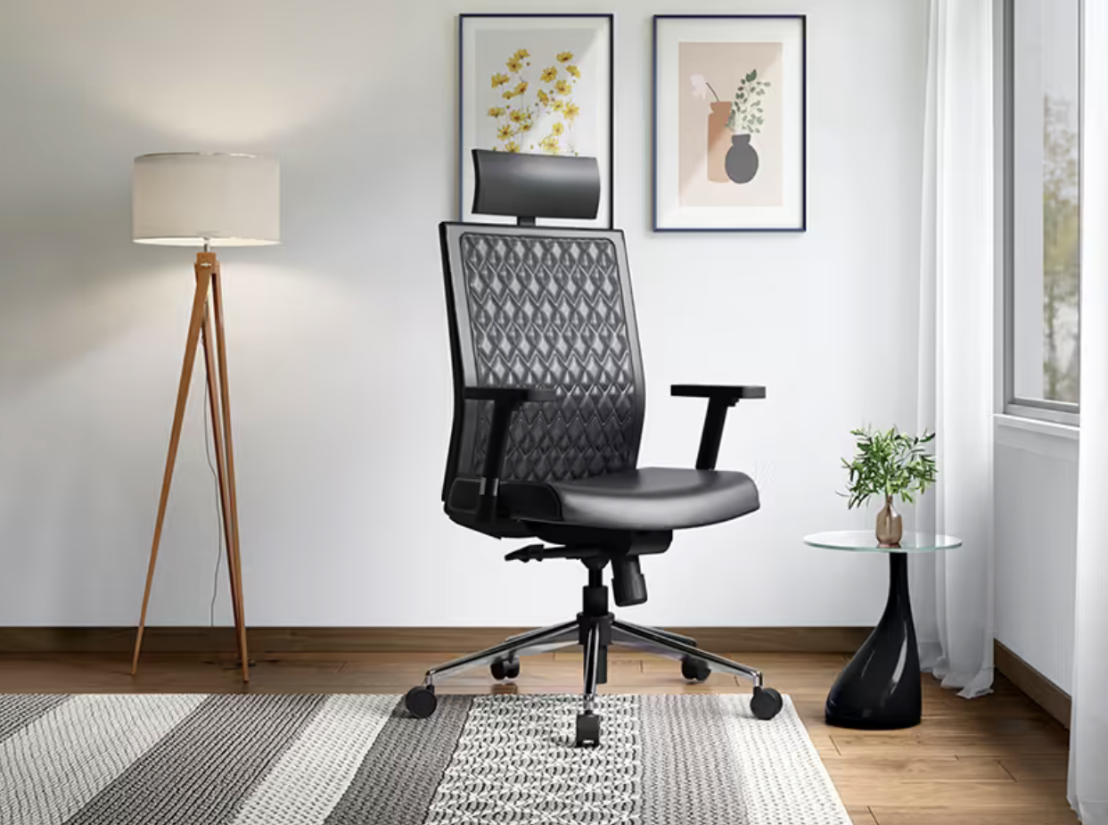 Elite High Back Leatherette Ergonomic Office Chair (Black) (Godrej)