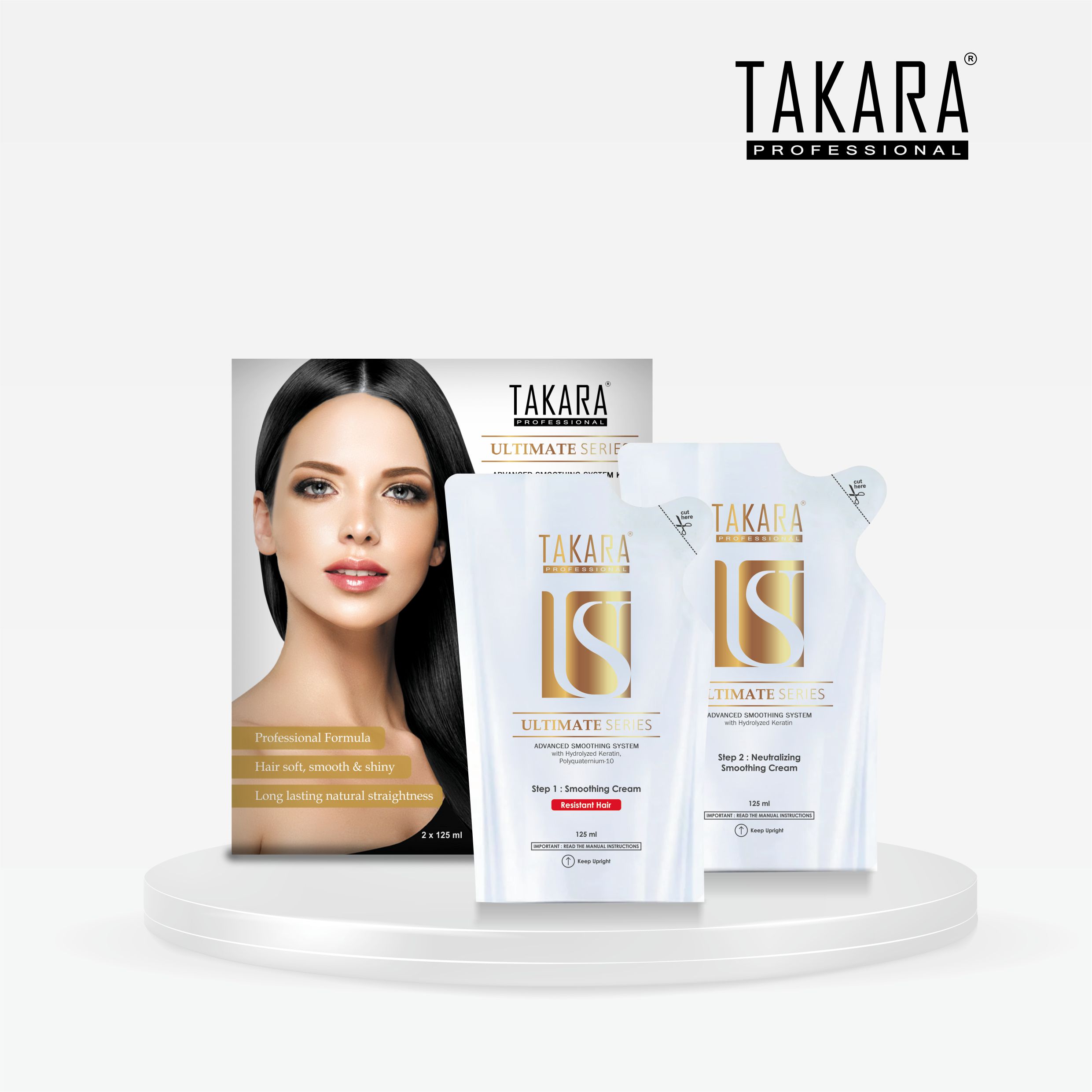 Takara Professional Resistant Hair Ultimate Series Advanced Smoothing System KIT with Hyrdrolyzed Keratin 125ml x2 include step 1 & step 2