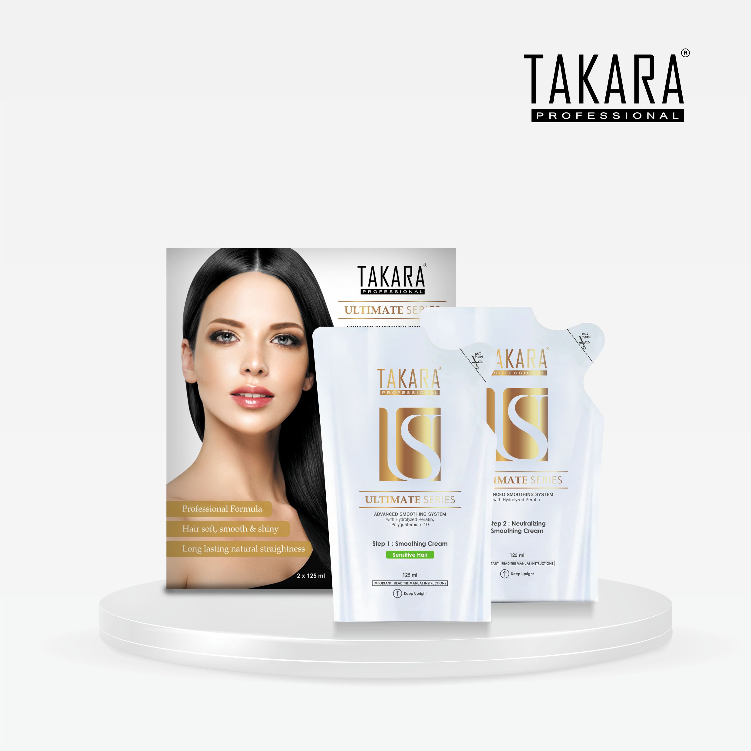 Takara Professional Sensitive Hair Ultimate Series Advanced Smoothing System KIT with Hyrdrolyzed Keratin 125ml x2 include step 1 & step 2