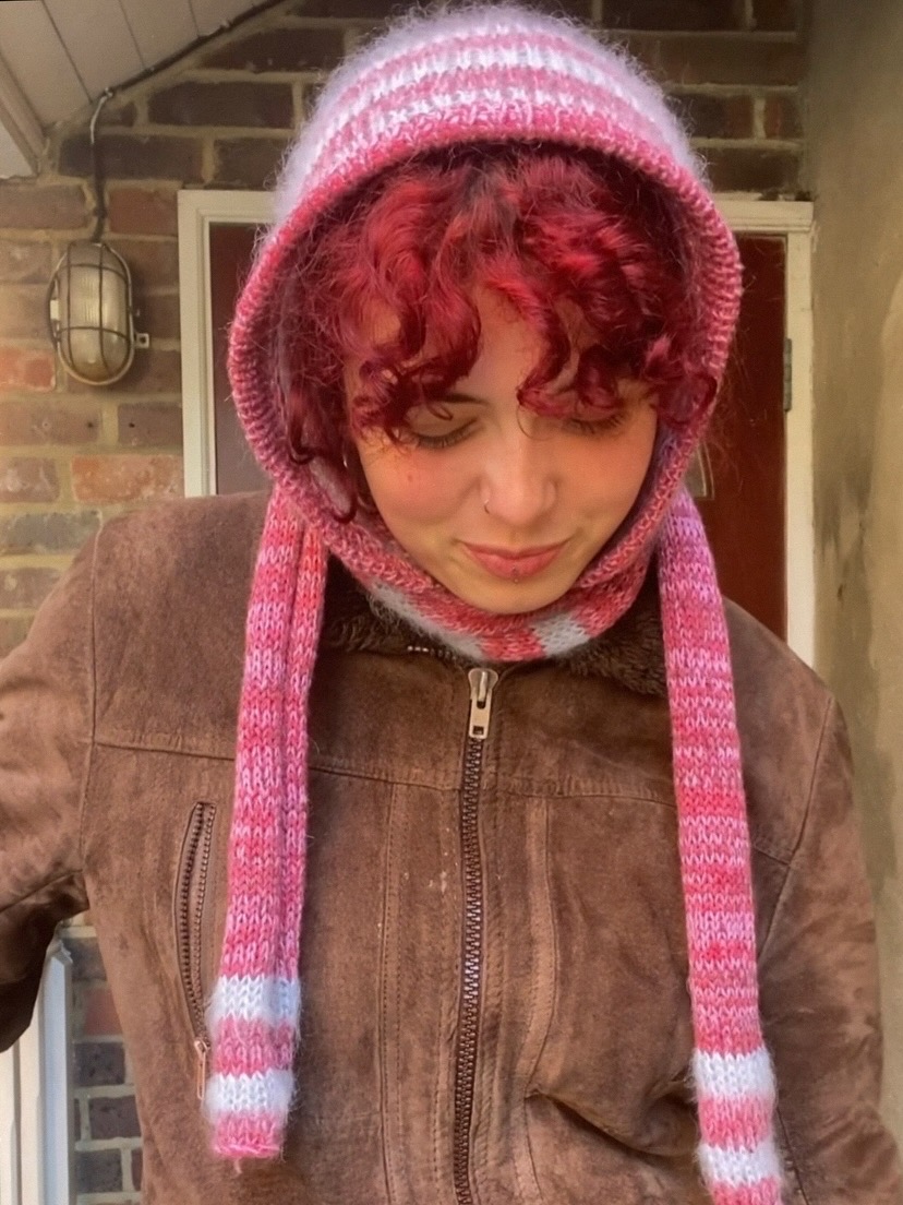 Pink and Blue Hooded Scarf