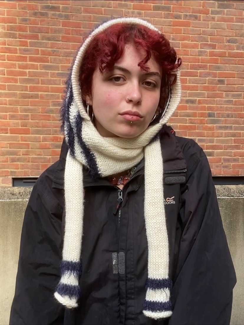 Navy Blue and Off White Hooded Scarf