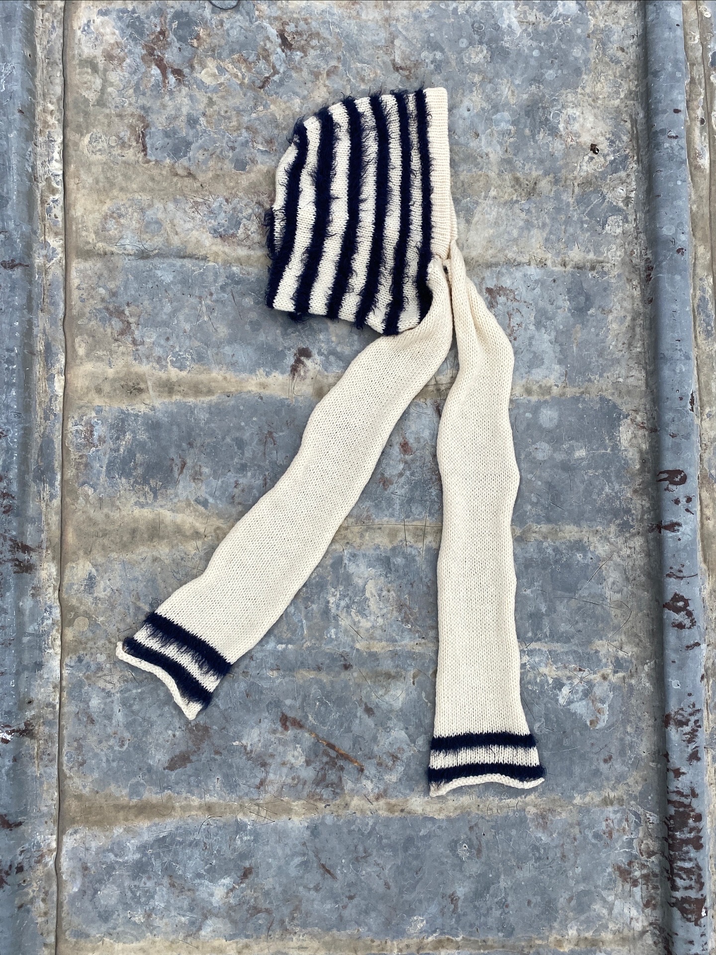 Navy Blue and Off White Hooded Scarf