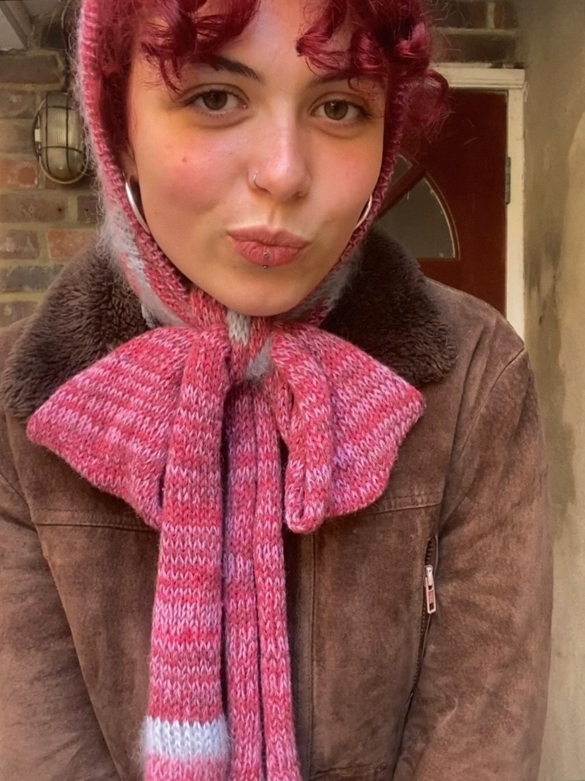 Pink and Blue Hooded Scarf