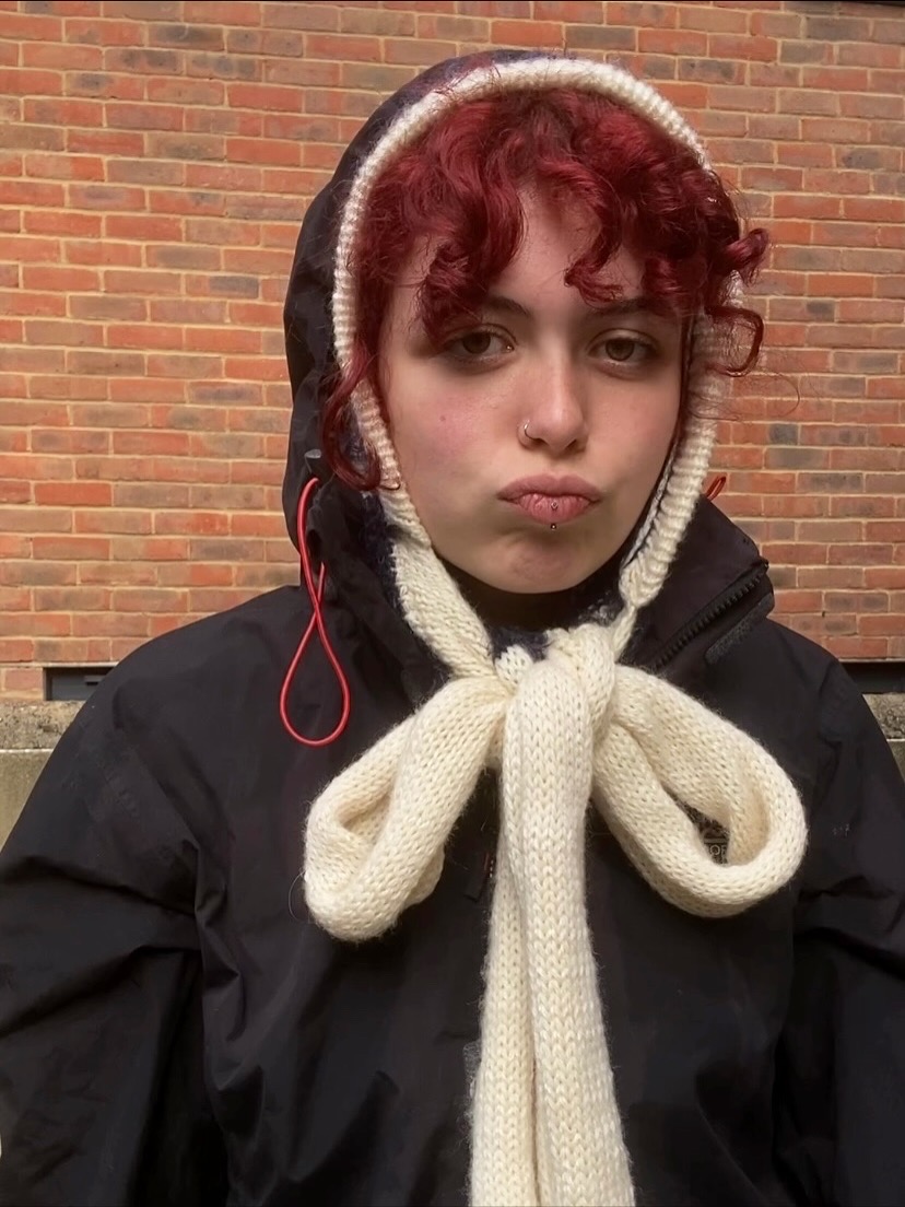 Navy Blue and Off White Hooded Scarf