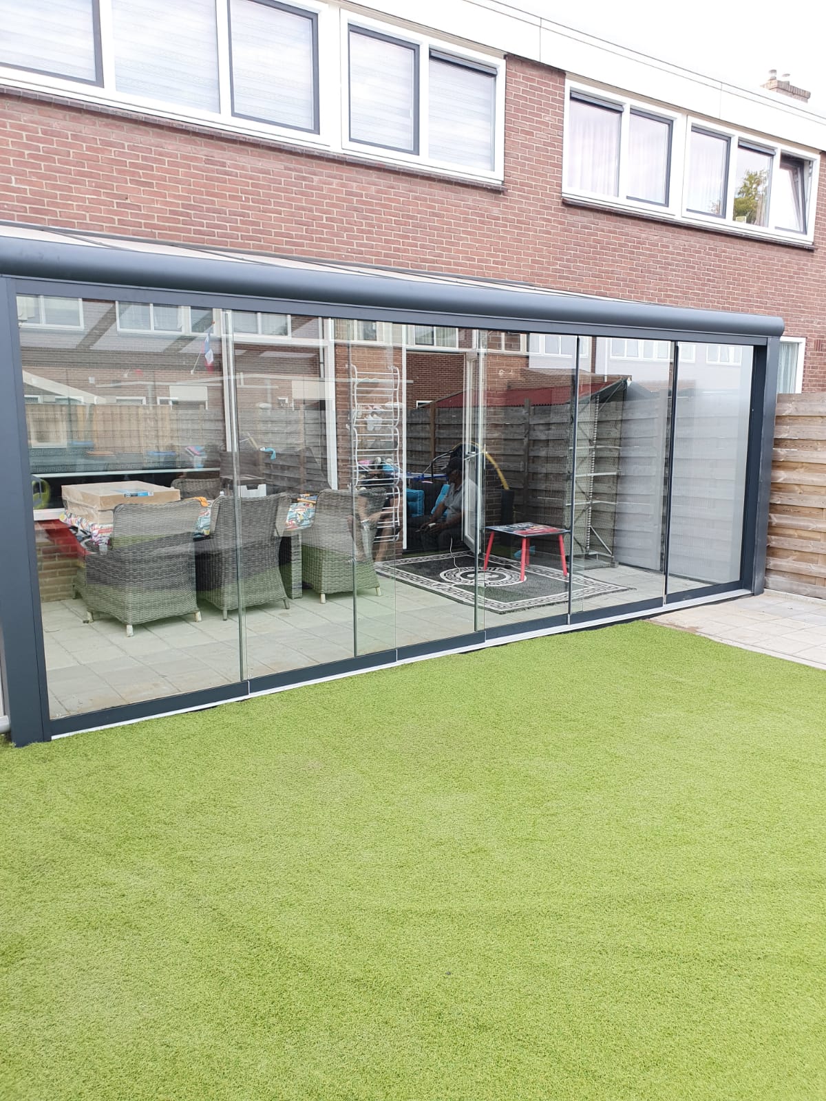 Glazen schuifwand 6-railsysteem met heldere/getinte glazen (complete set)