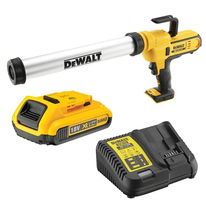 DEWALT DCE580N-XJ Caulk Gun With 1X 2.0AH 18 V Battery, Yellow/Black, 300-600 ml