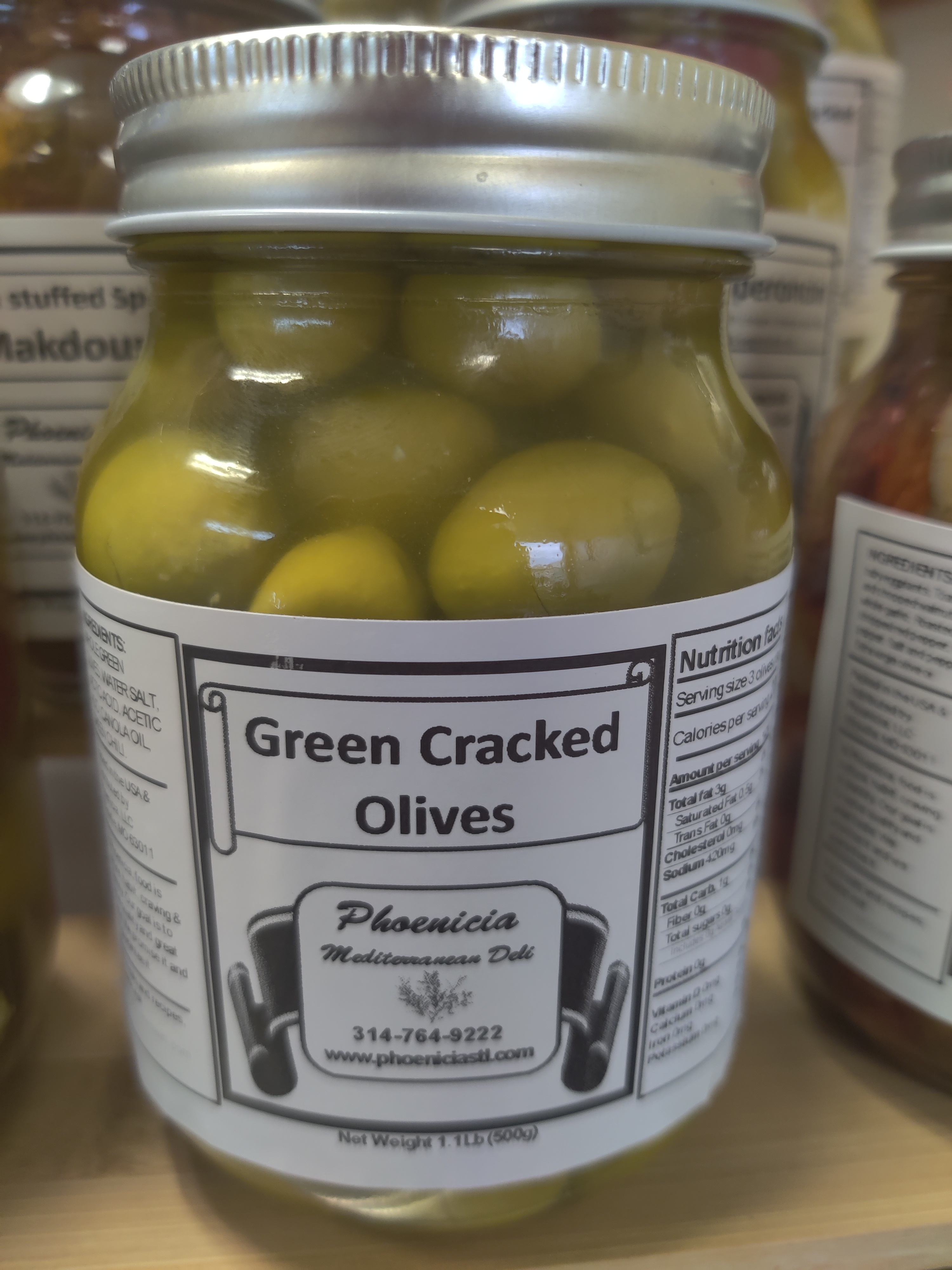 Green Cracked Olives 1lbs