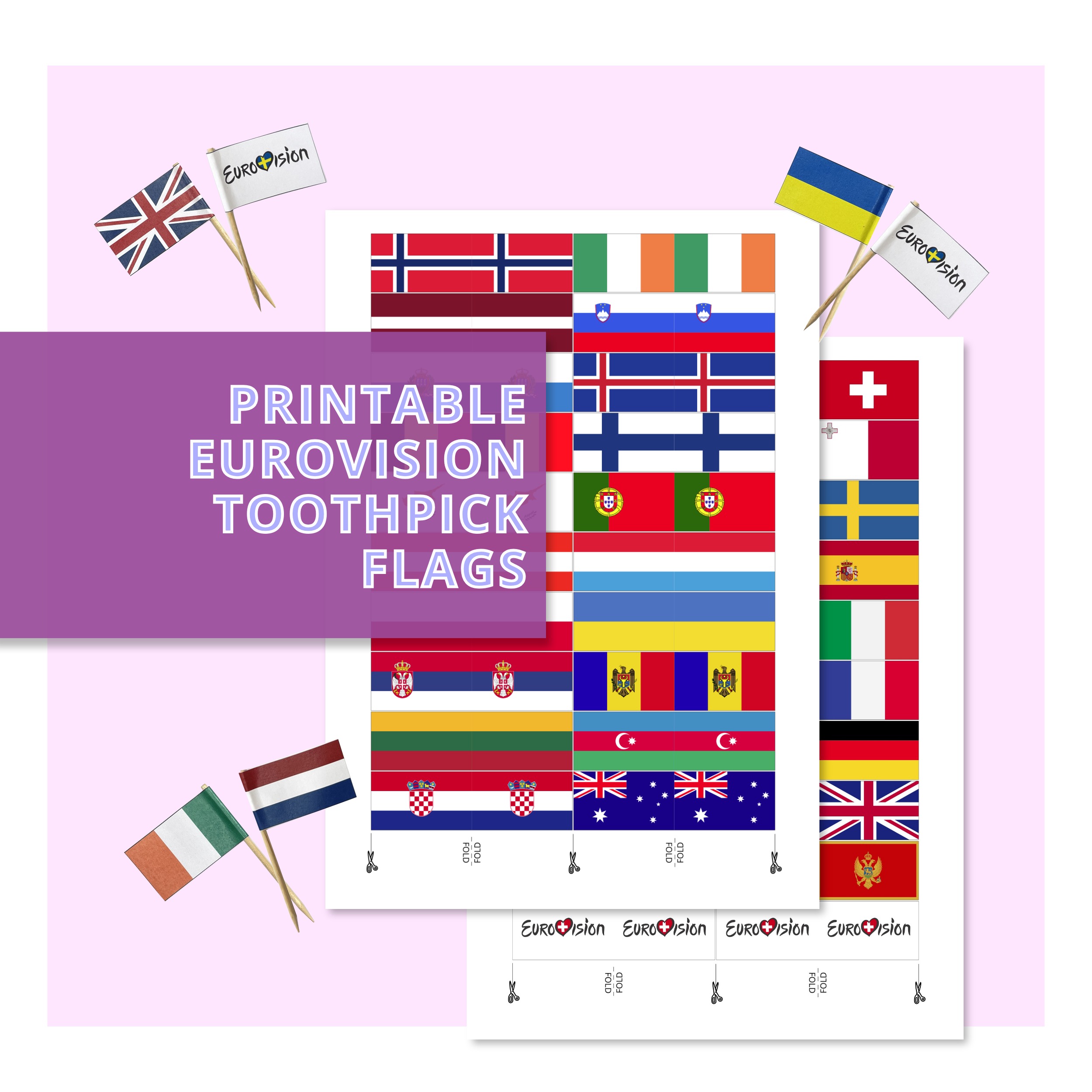 Printable Eurovision 2025 Toothpick Flags and Cupcake Toppers