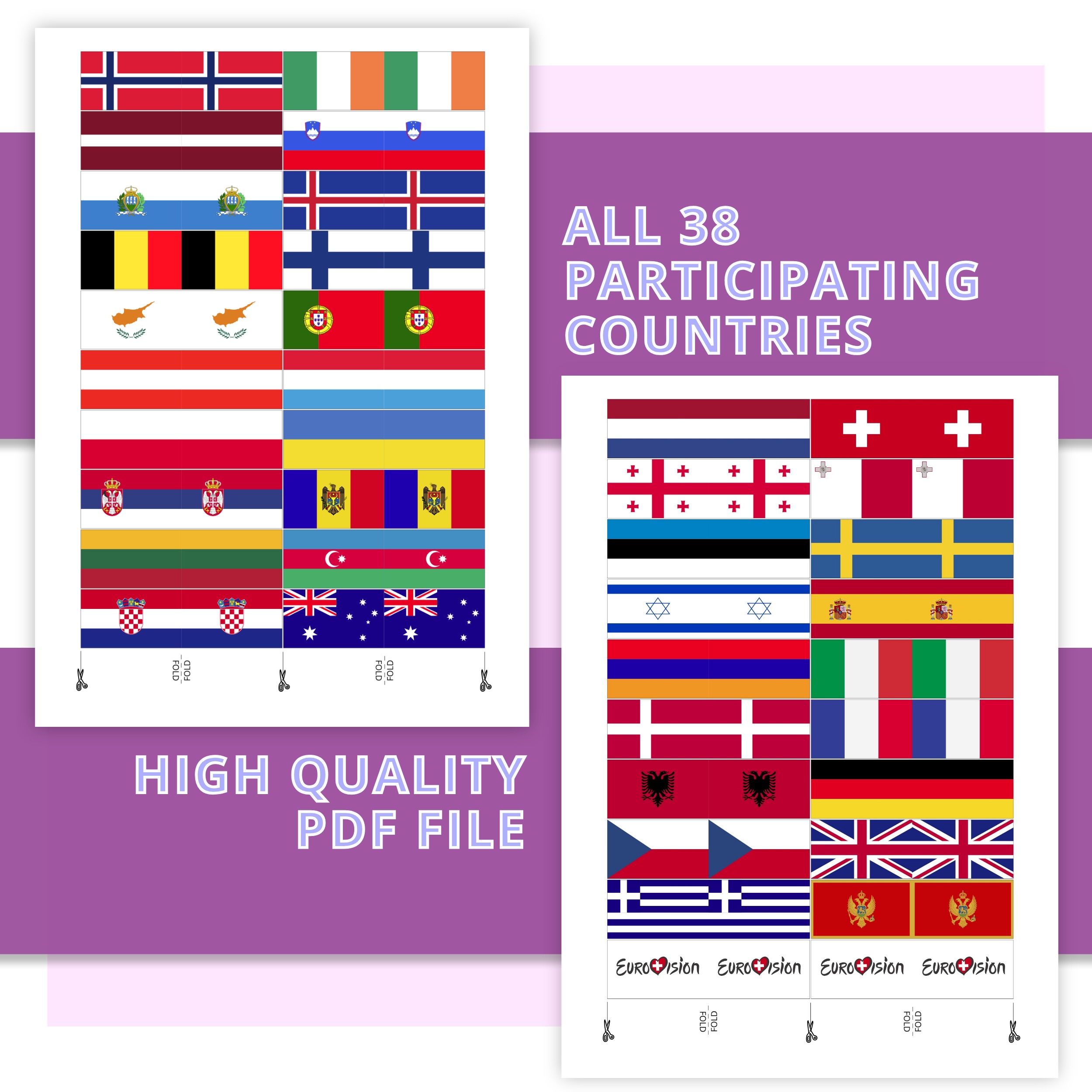 Printable Eurovision 2025 Toothpick Flags and Cupcake Toppers