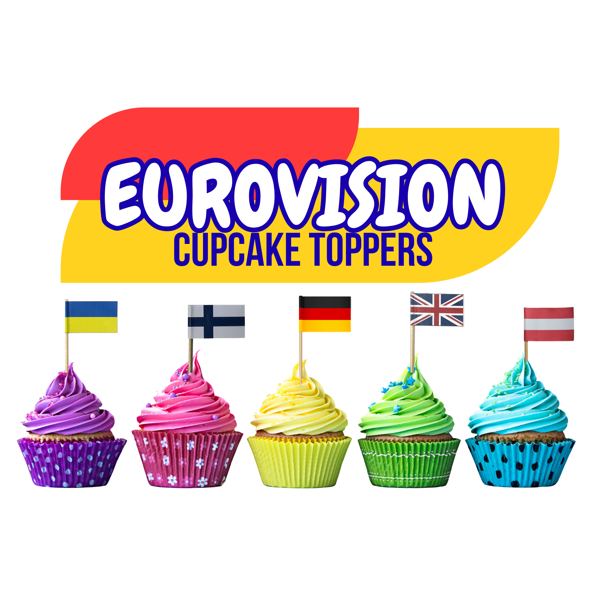 Printable Eurovision 2026 Toothpick Flags and Cupcake Toppers