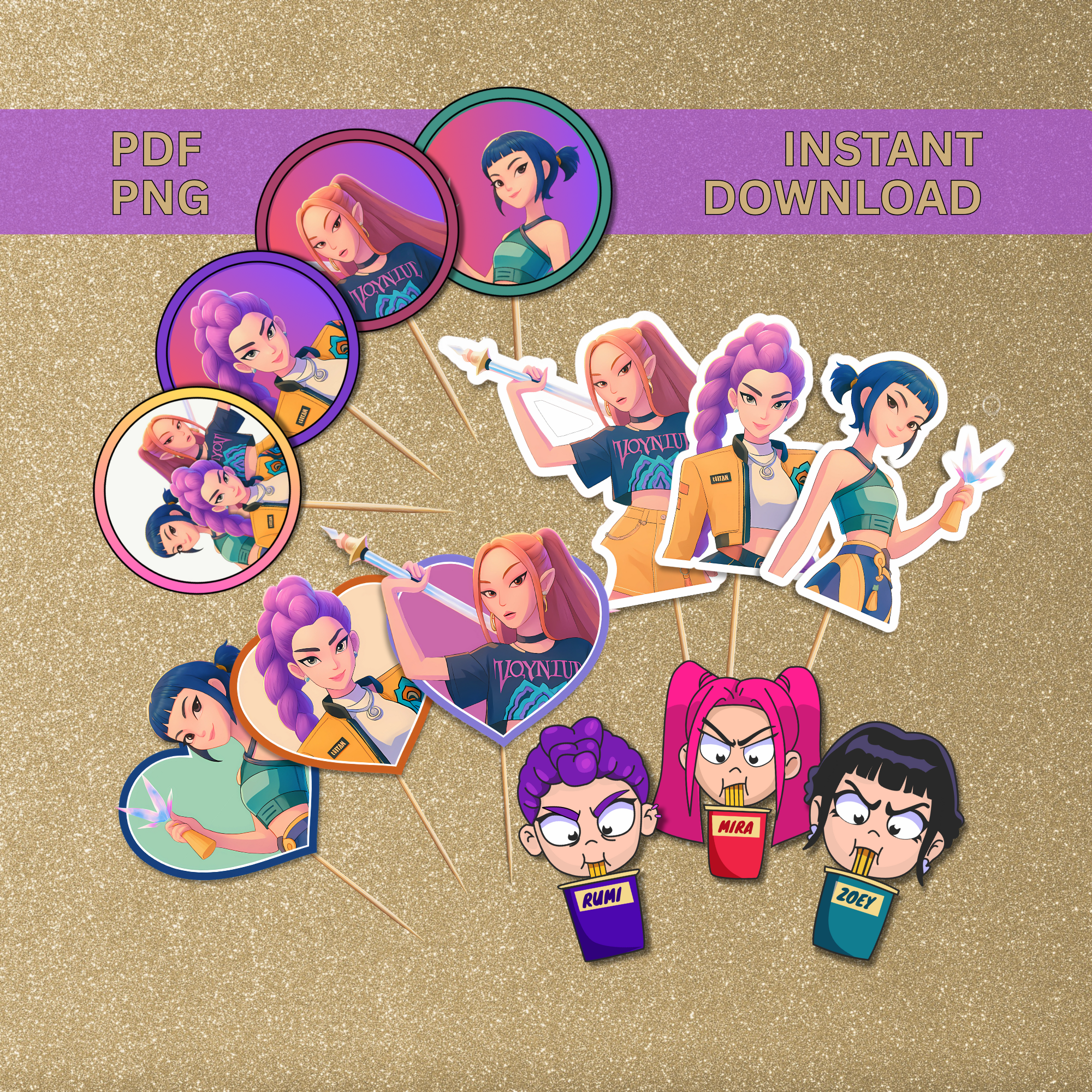 Printable Huntrix Cupcake Toppers (PDF & PNG Download)