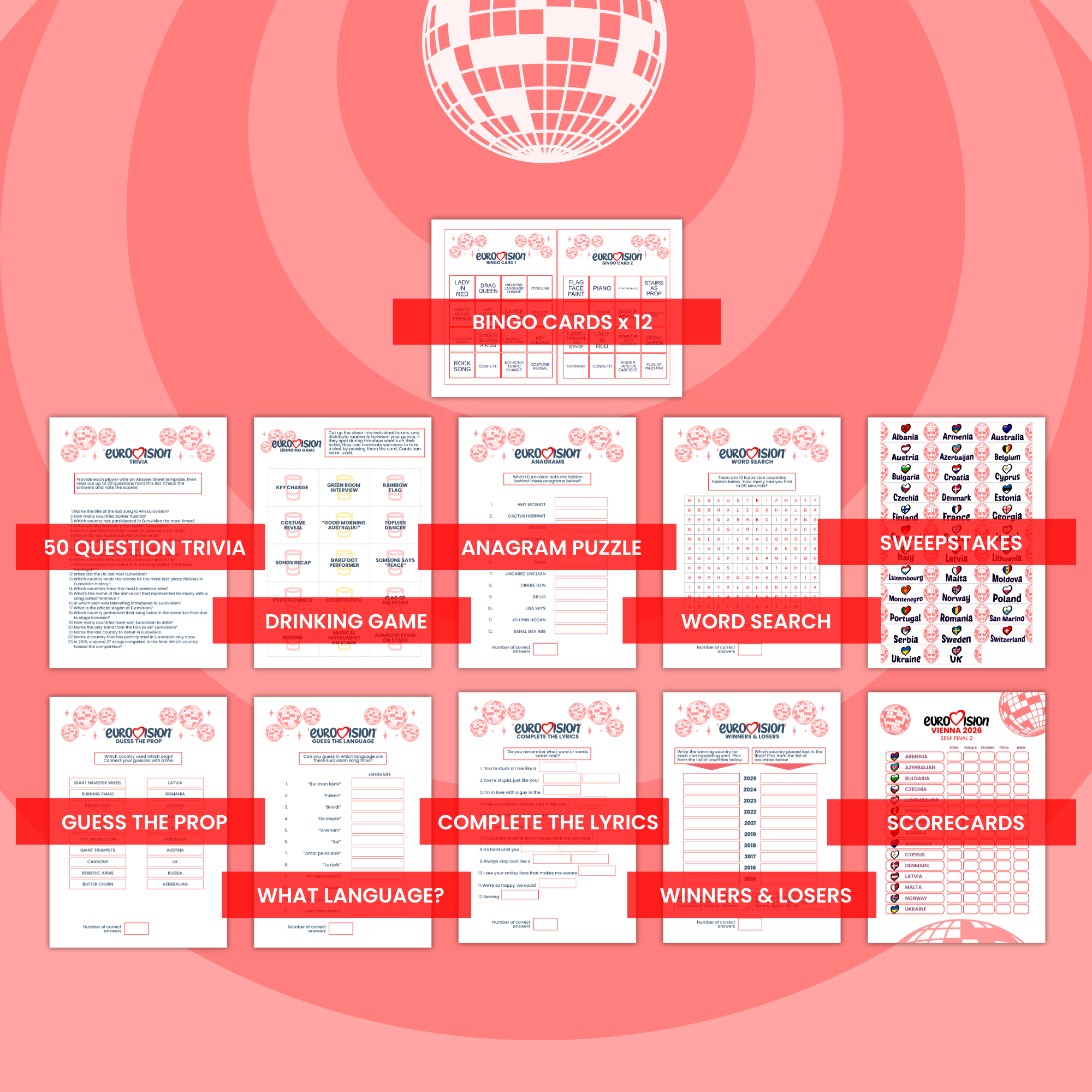 Eurovision 2026 - Printable Party Games Pack