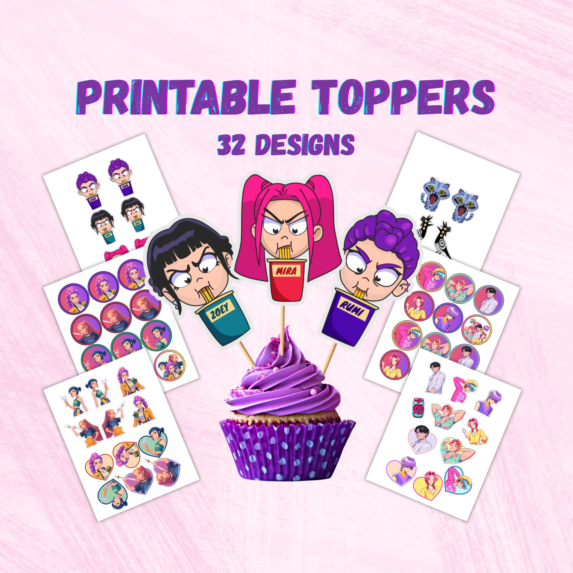 Printable Demon Hunters Cupcake Toppers PDF