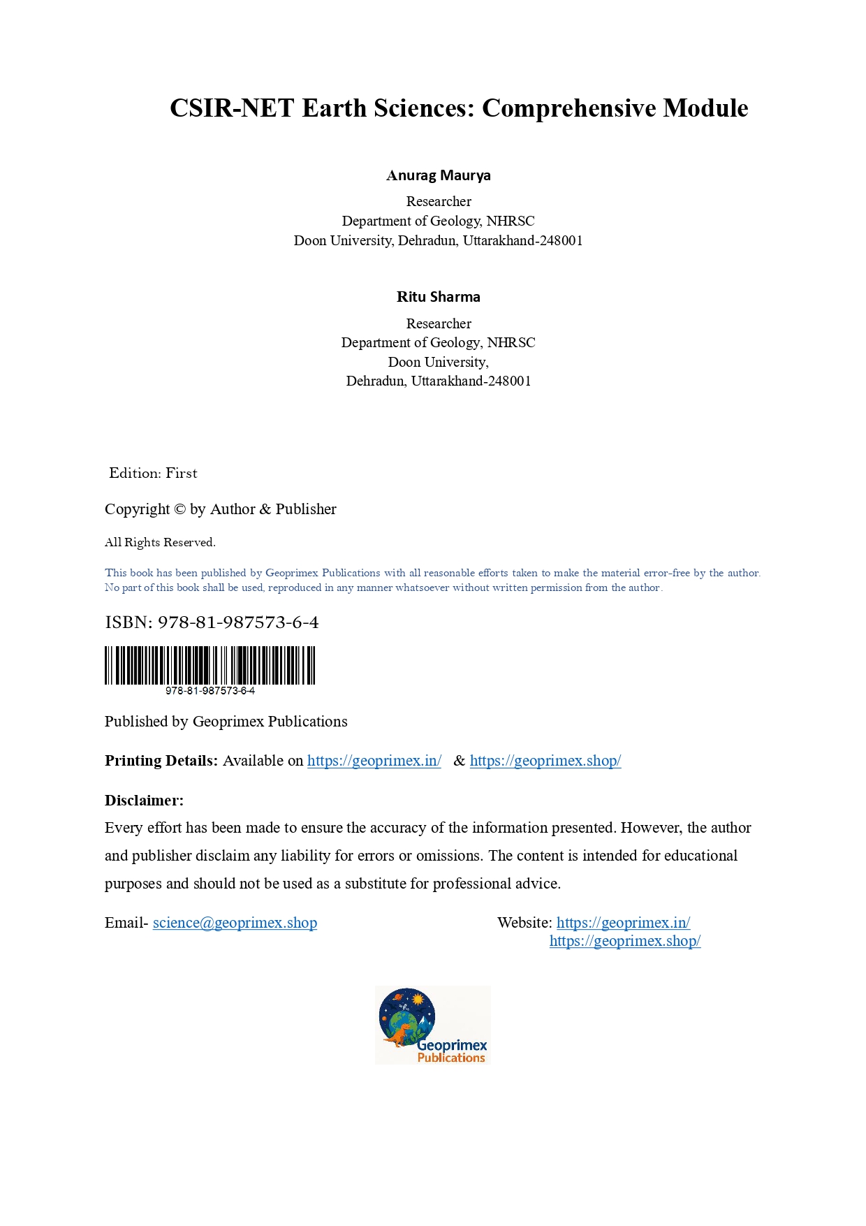 CSIR-NET Earth Sciences: Comprehensive Module