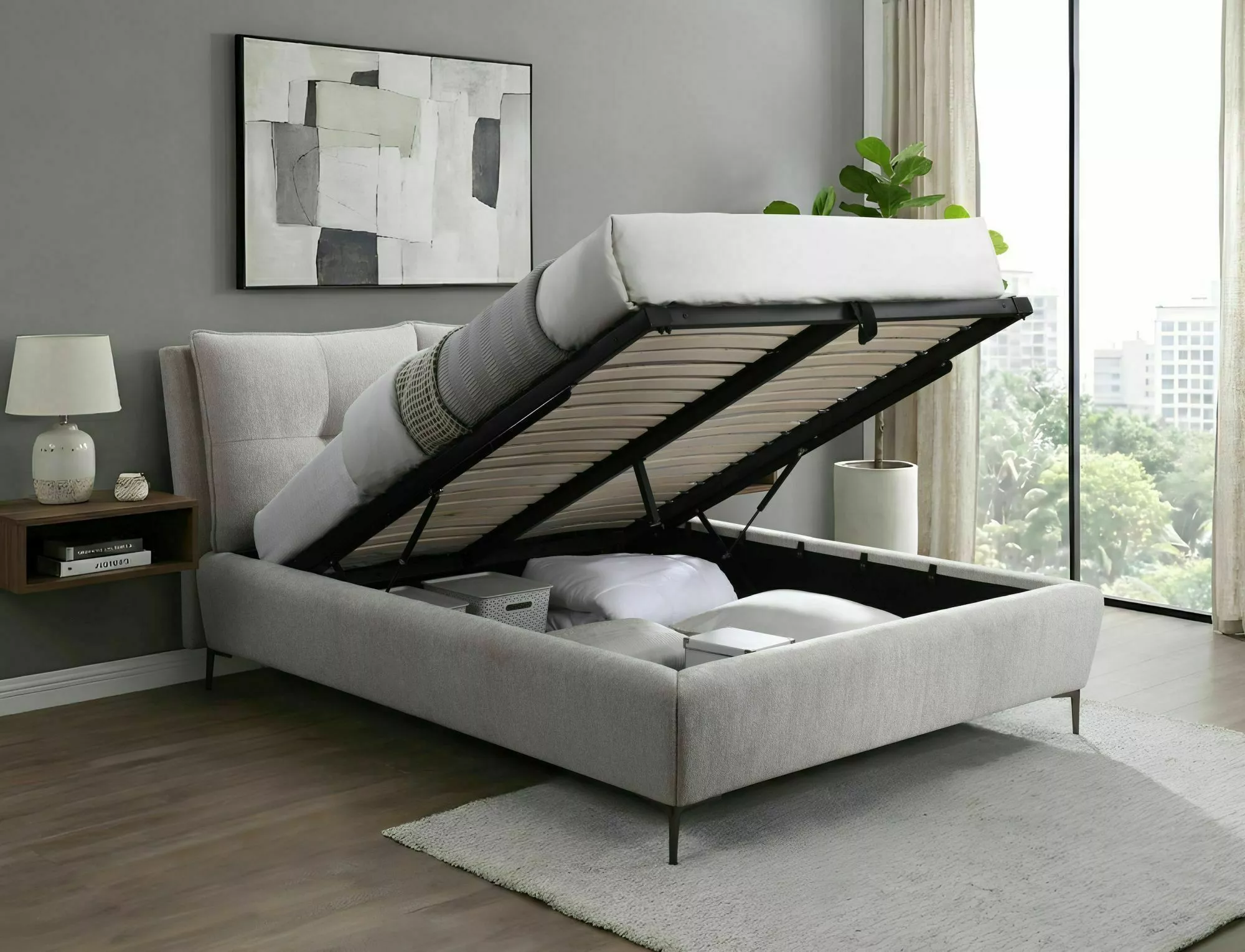 Miegamojo lova Pasadena, su patalų dėže, grotelėmis