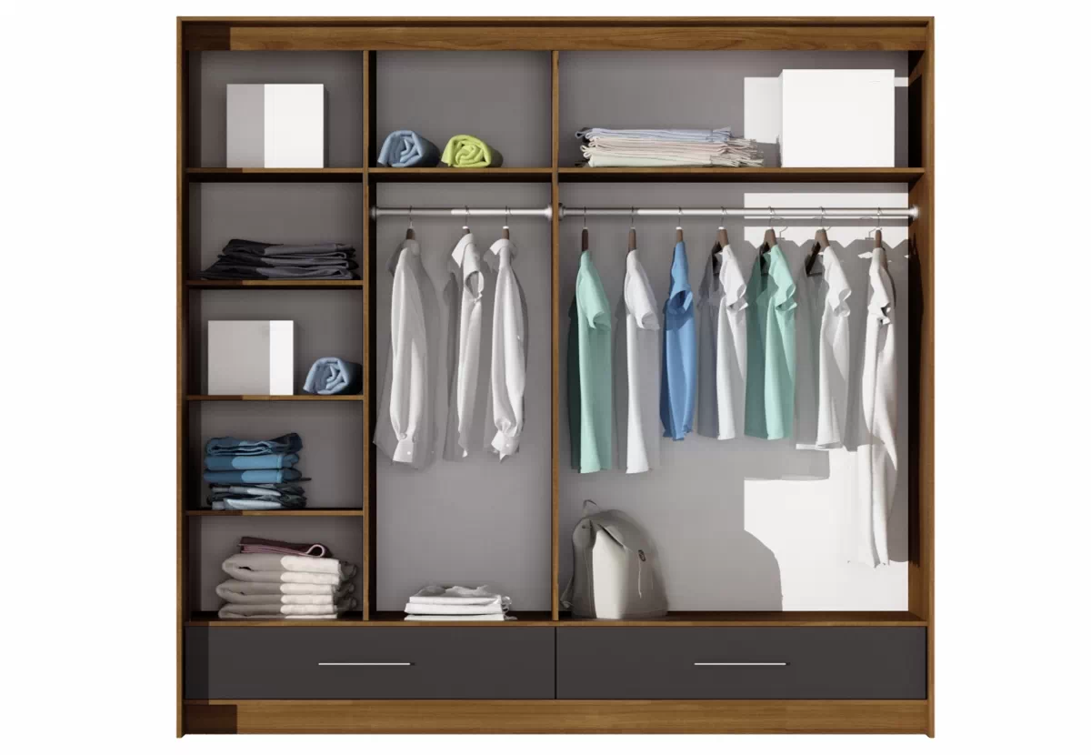 Spinta stumdomomis durimis Amsterdam - riešutas /Baltas MDF/juodas MDF