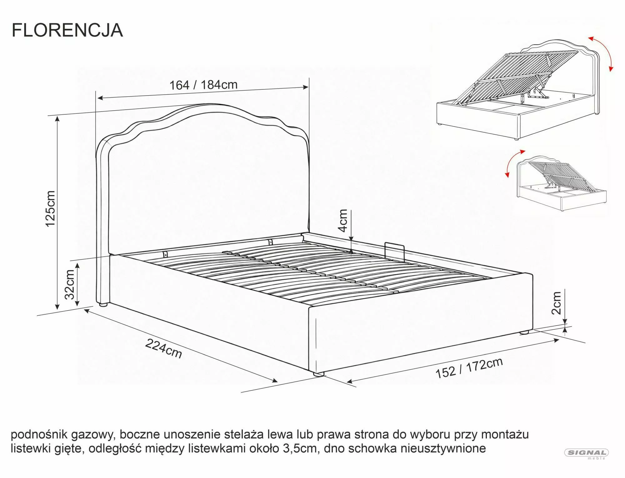 Miegamojo lova Florencija, su patalų dėže