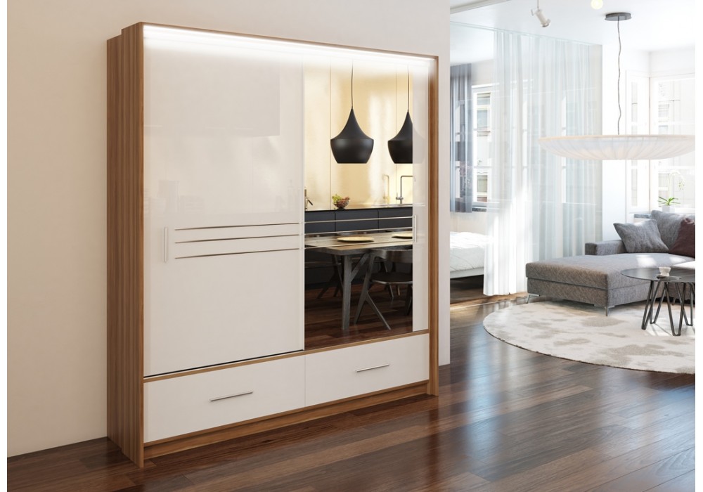 Spinta stumdomomis durimis Amsterdam - riešutas /Baltas MDF/juodas MDF