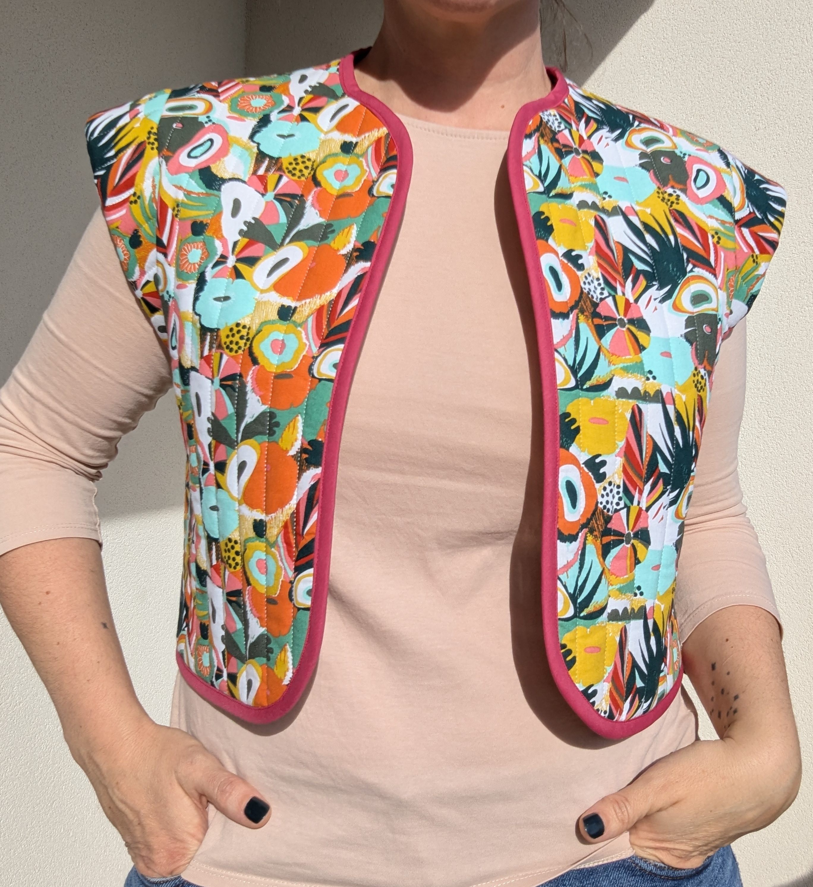 Gilet bohème à emmanchures - vieux rose