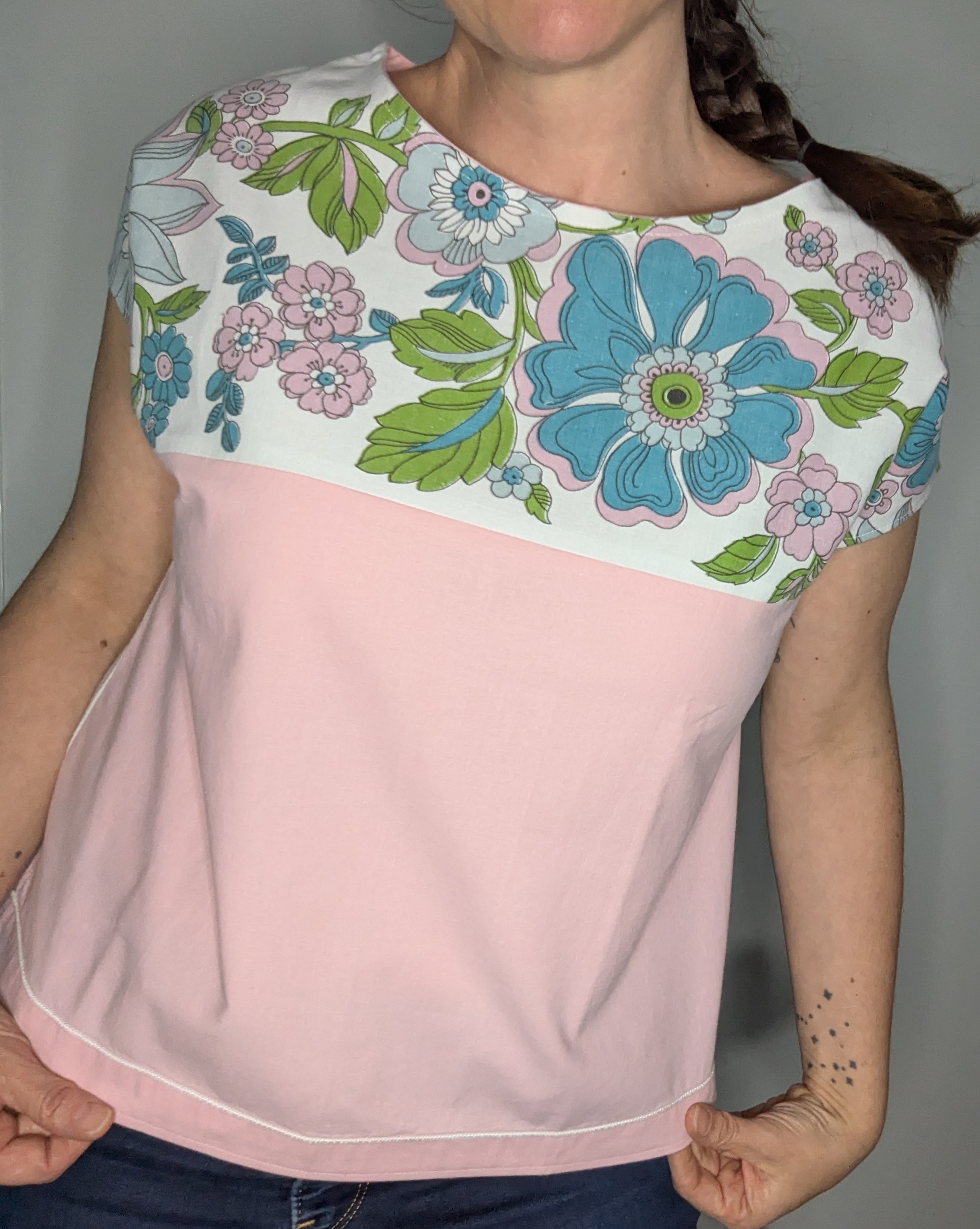 Blouse Poups Fleurs Vintage & rose pâle