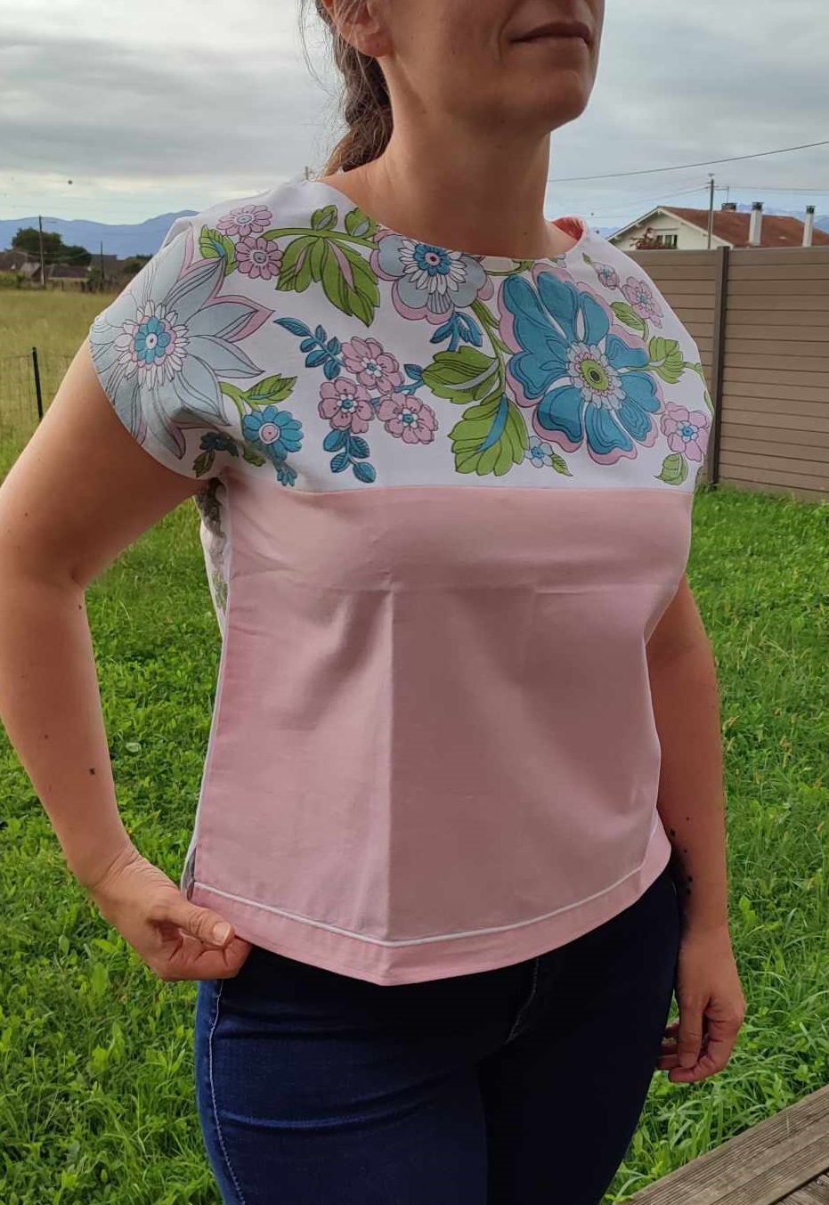 Blouse Poups Fleurs Vintage & rose pâle