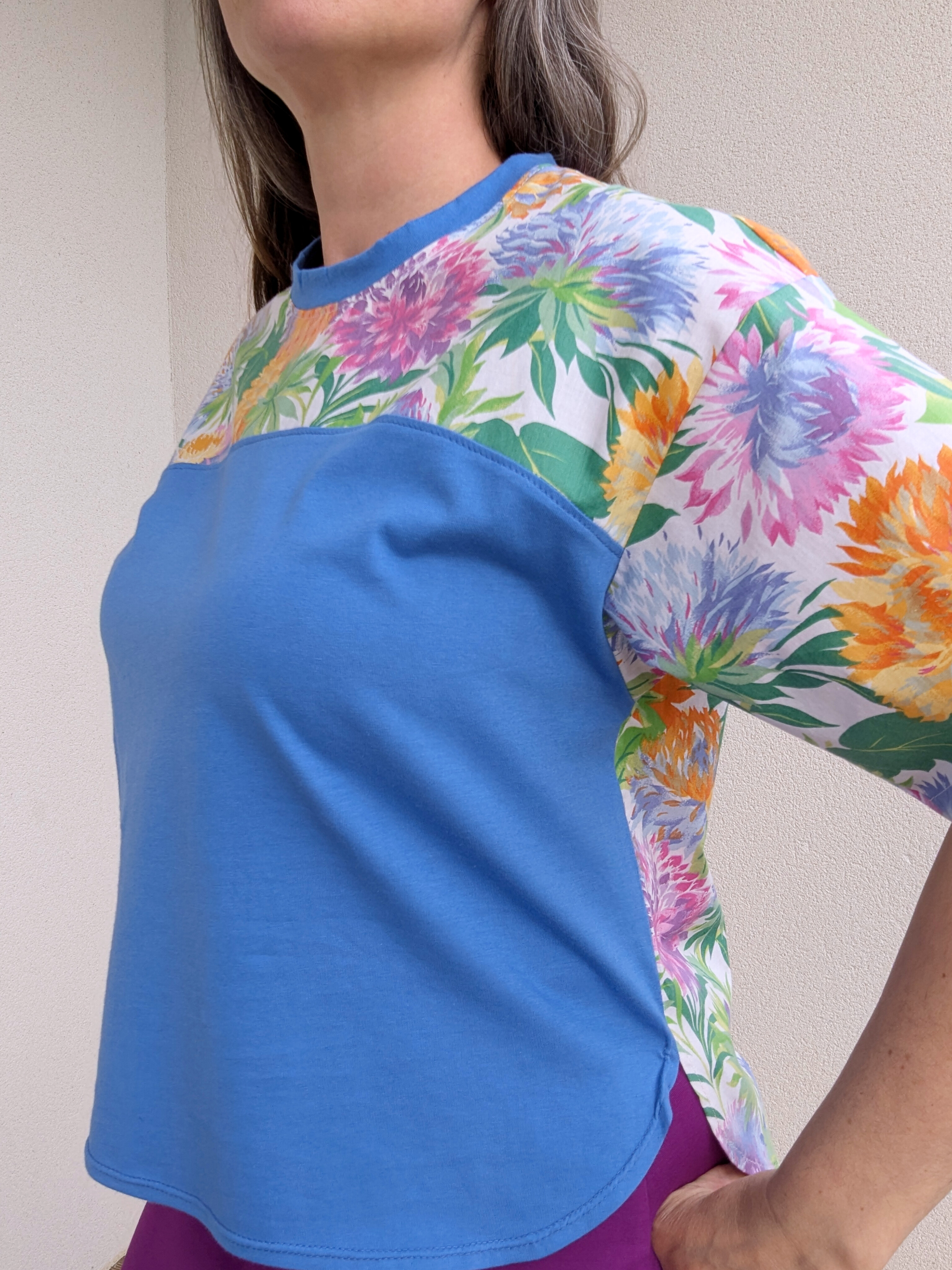 Blouse Trez - Fleurs printemps et bleu