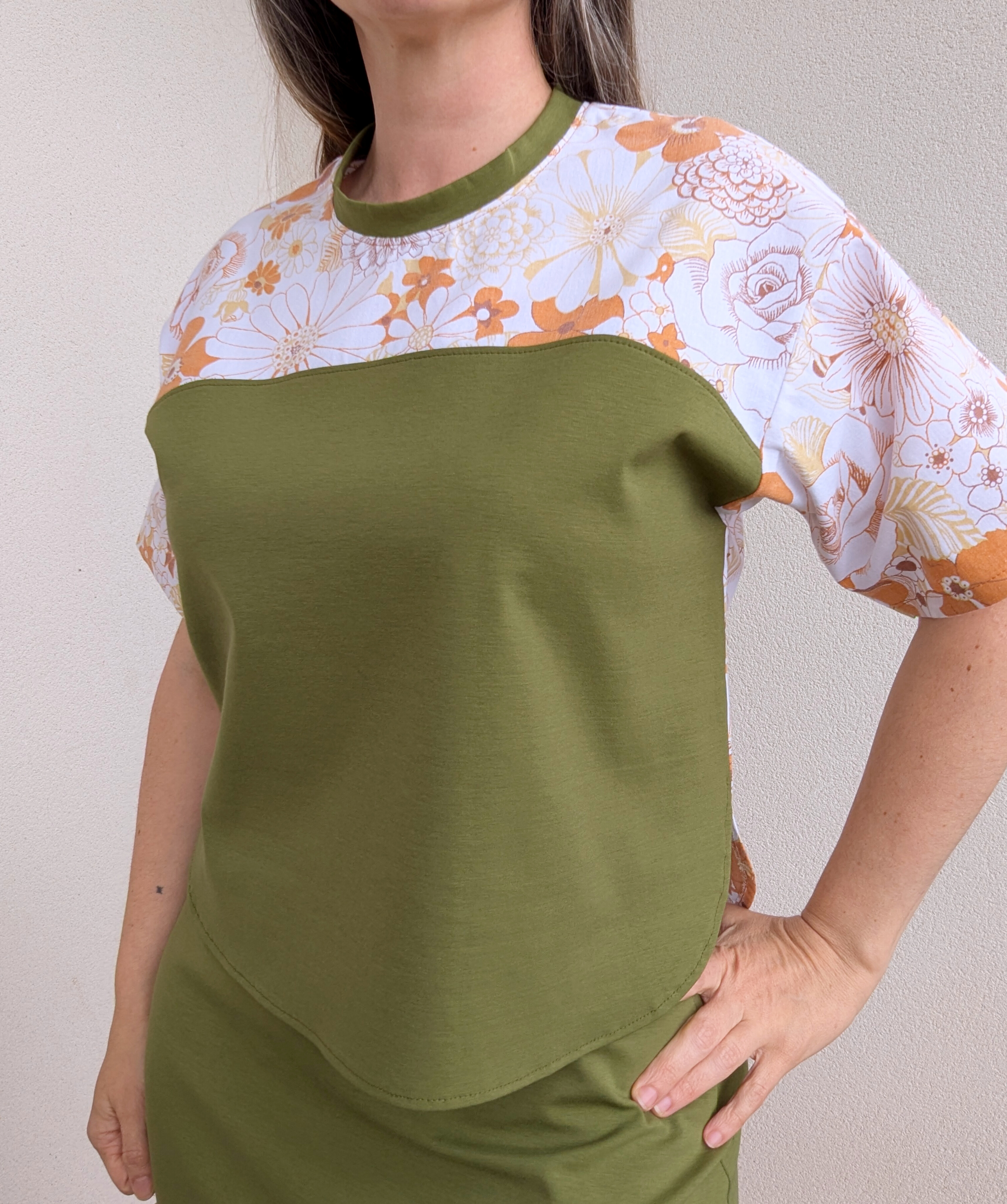 Blouse Trez - Fleurs orange et kaki