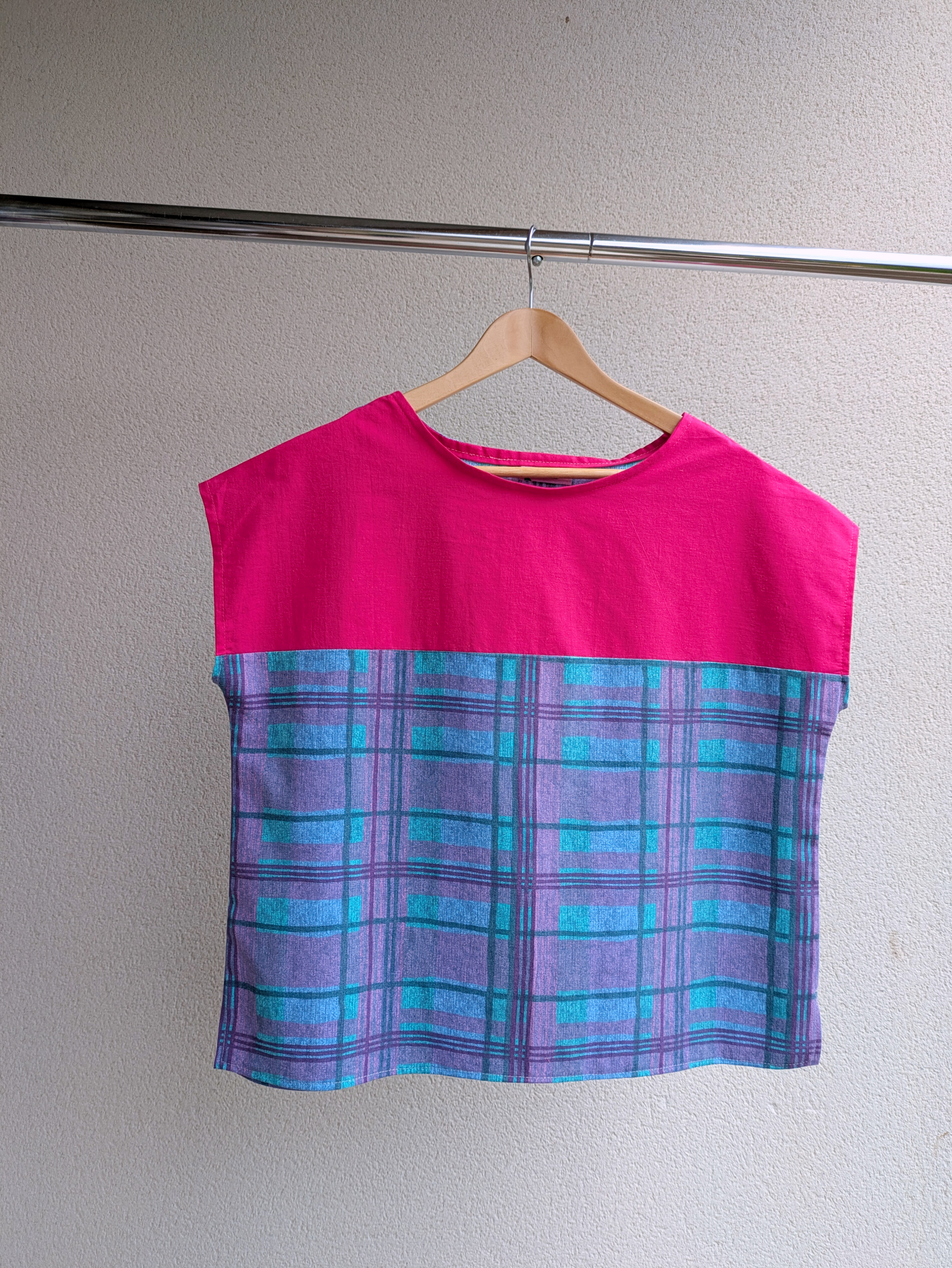 Blouse Poups - Quadrillage violet et fushia