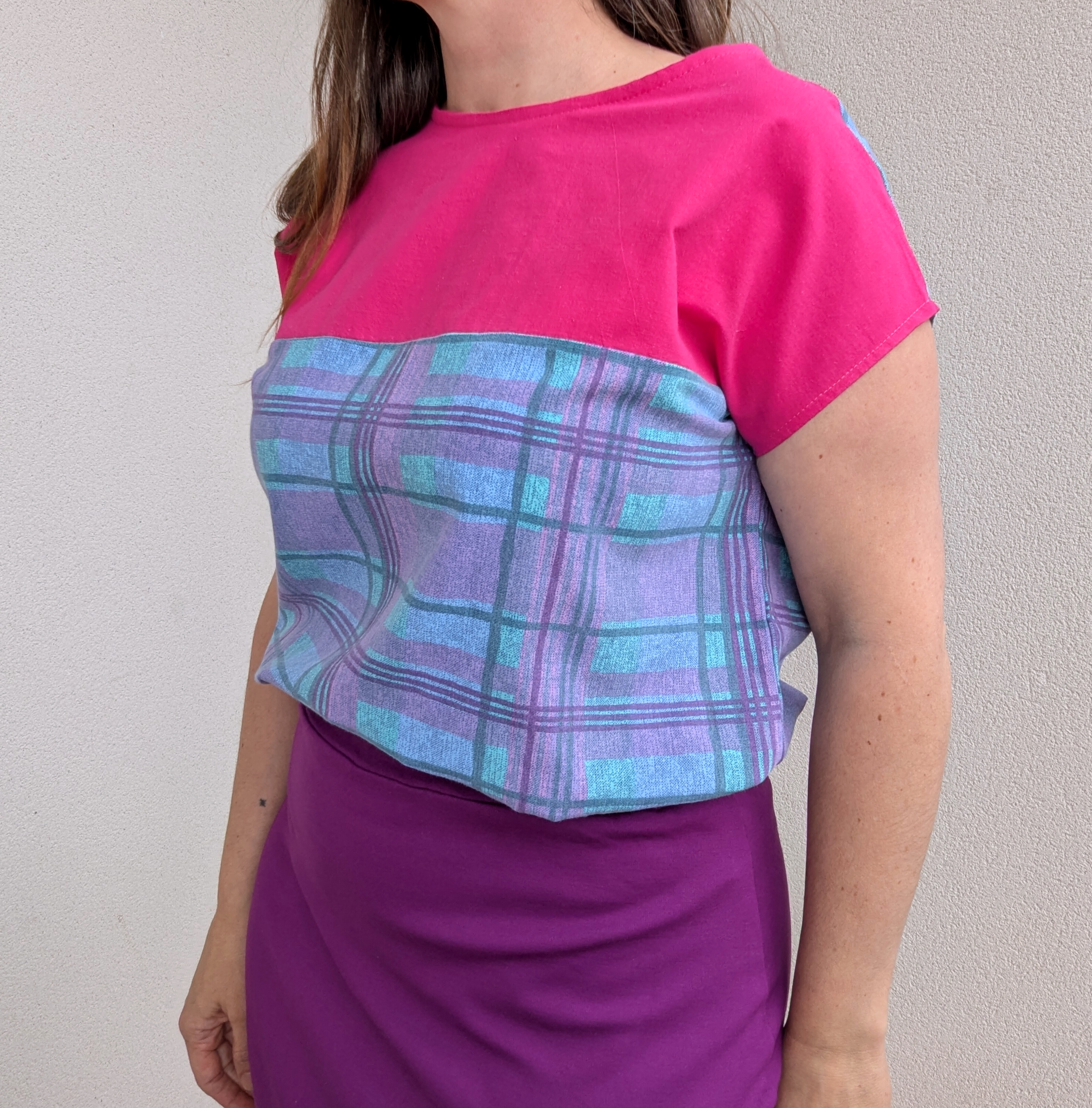 Blouse Poups - Quadrillage violet et fushia