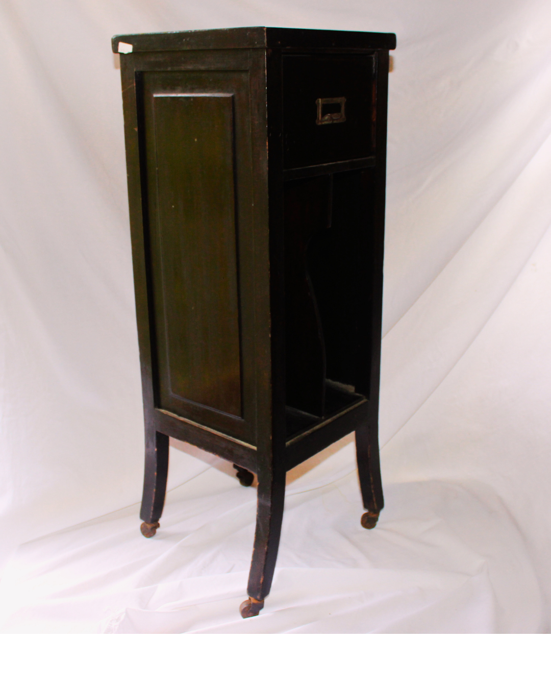 Móvel Antigo Porta Telefone Madeira Preto "Lowell" com Rodízios - Vintage 74cm