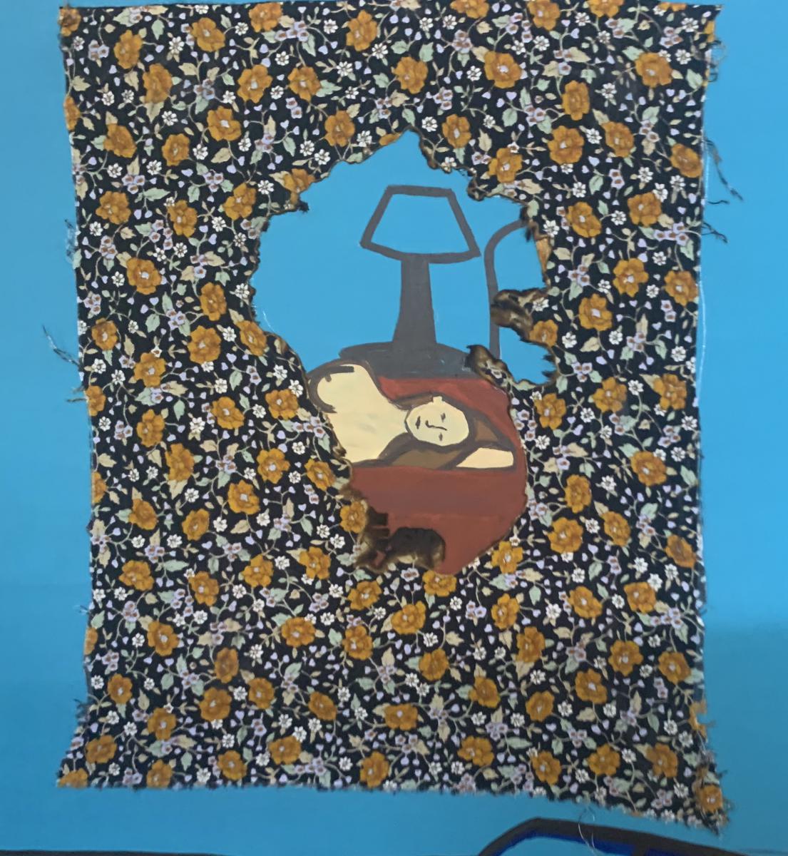 Quadro Contemporâneo Óleo e Colagem s/ Tela - Figura - Assinado Danielle Carcav (2009)