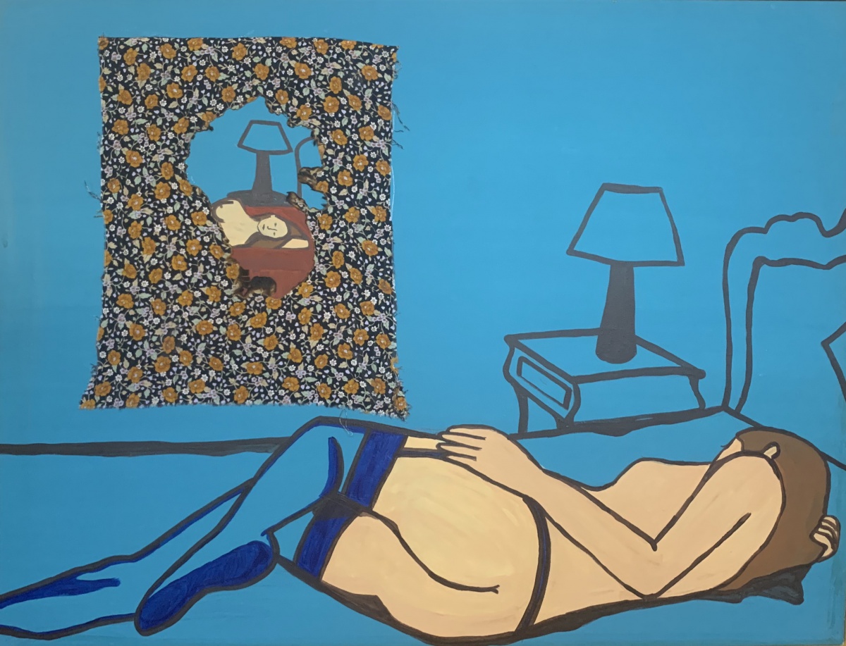 Quadro Contemporâneo Óleo e Colagem s/ Tela - Figura - Assinado Danielle Carcav (2009)