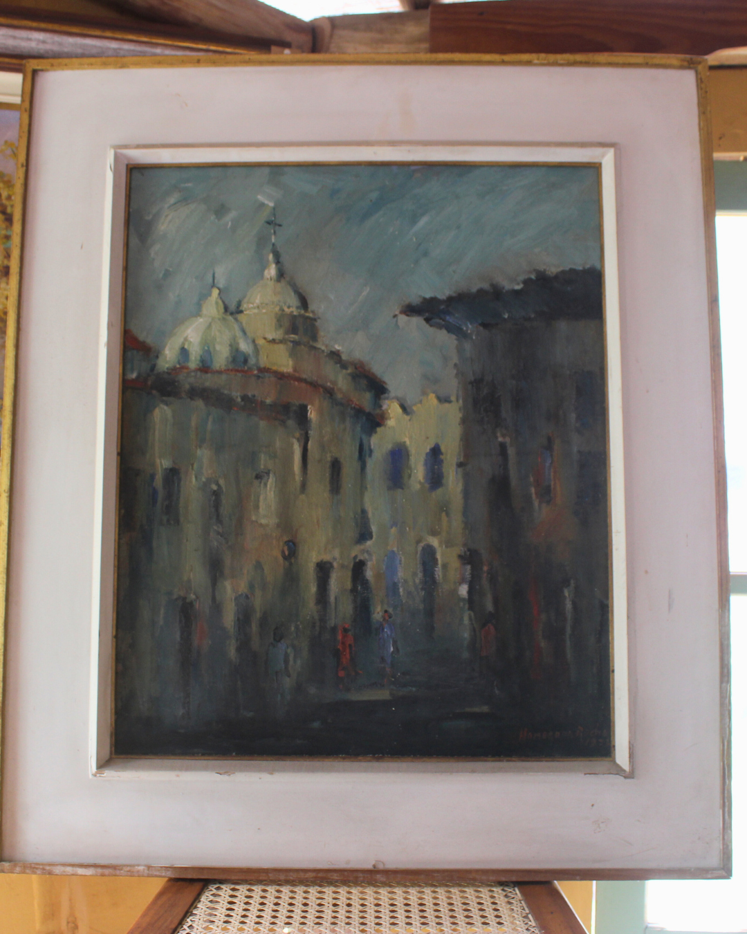Quadro Óleo s/ Tela "Beco do Comércio" - Homero da Rocha (1973) - Assinado - Com Etiqueta de Exposição