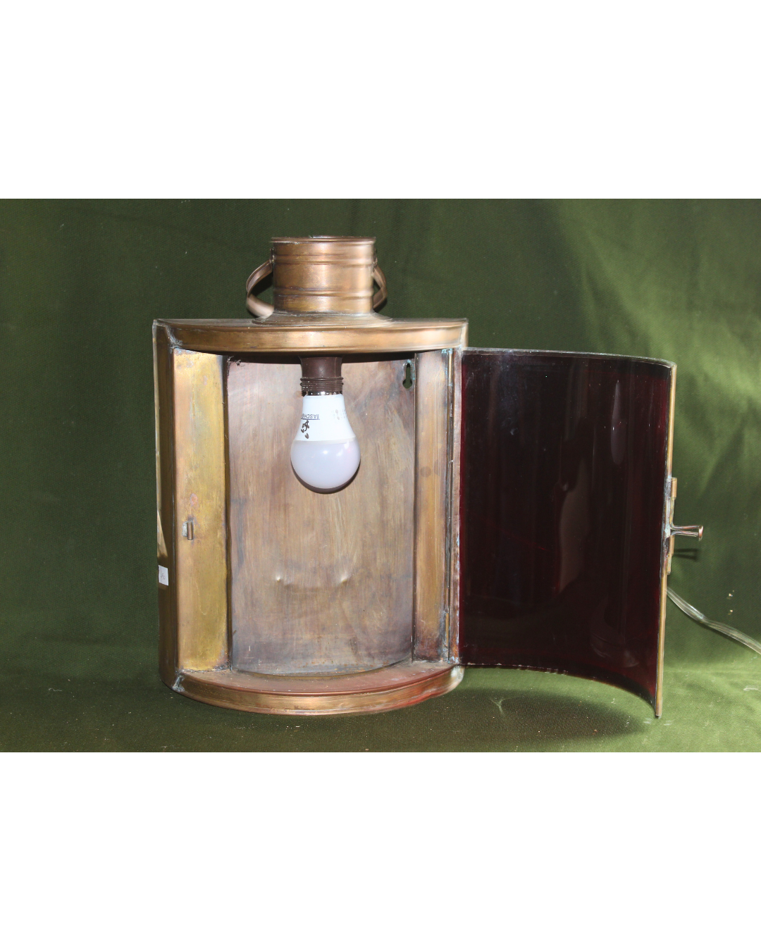 Luminária Náutica Vintage - Lanterna de Bombordo em Latão com Vidro Vermelho (Adaptada)