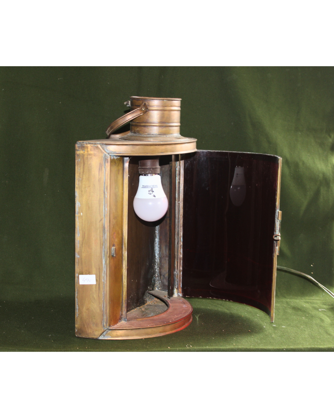 Luminária Náutica Vintage - Lanterna de Bombordo em Latão com Vidro Vermelho (Adaptada)