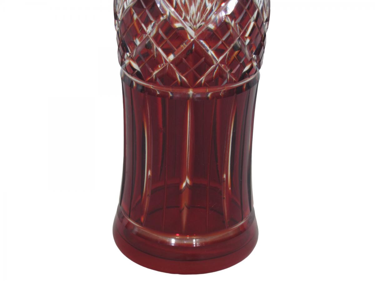 Vaso Antigo em Cristal Double Rubi Lapidado - Peça de Coleção 21cm