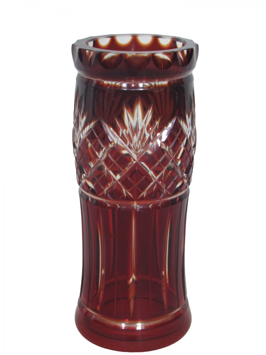 Vaso Antigo em Cristal Double Rubi Lapidado - Peça de Coleção 21cm