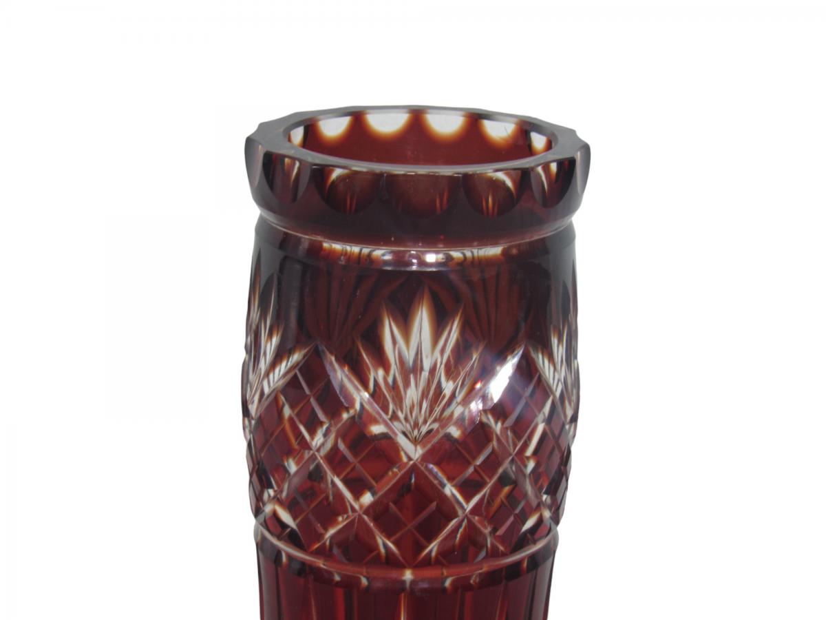 Vaso Antigo em Cristal Double Rubi Lapidado - Peça de Coleção 21cm